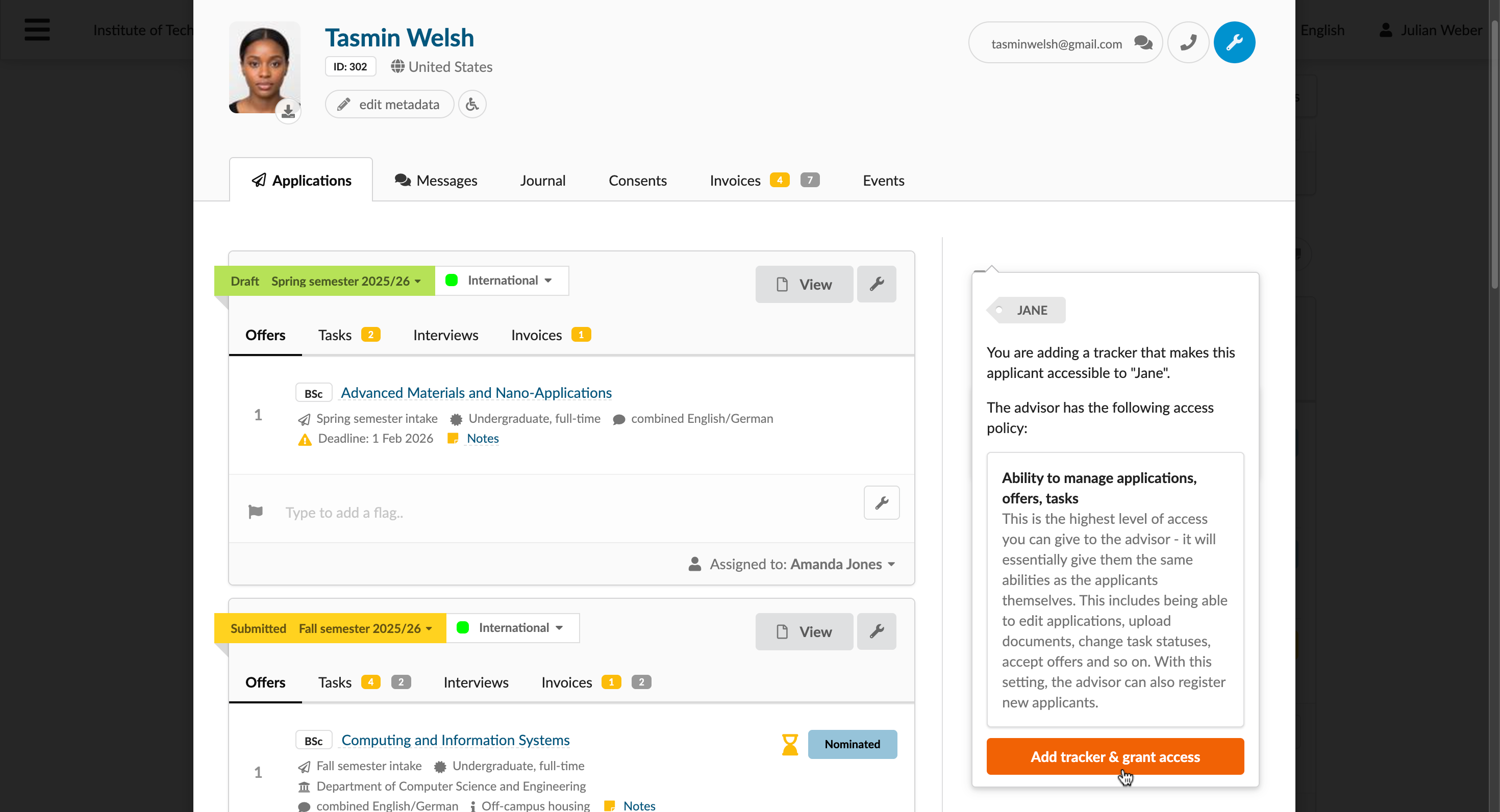 Assigning a tracker