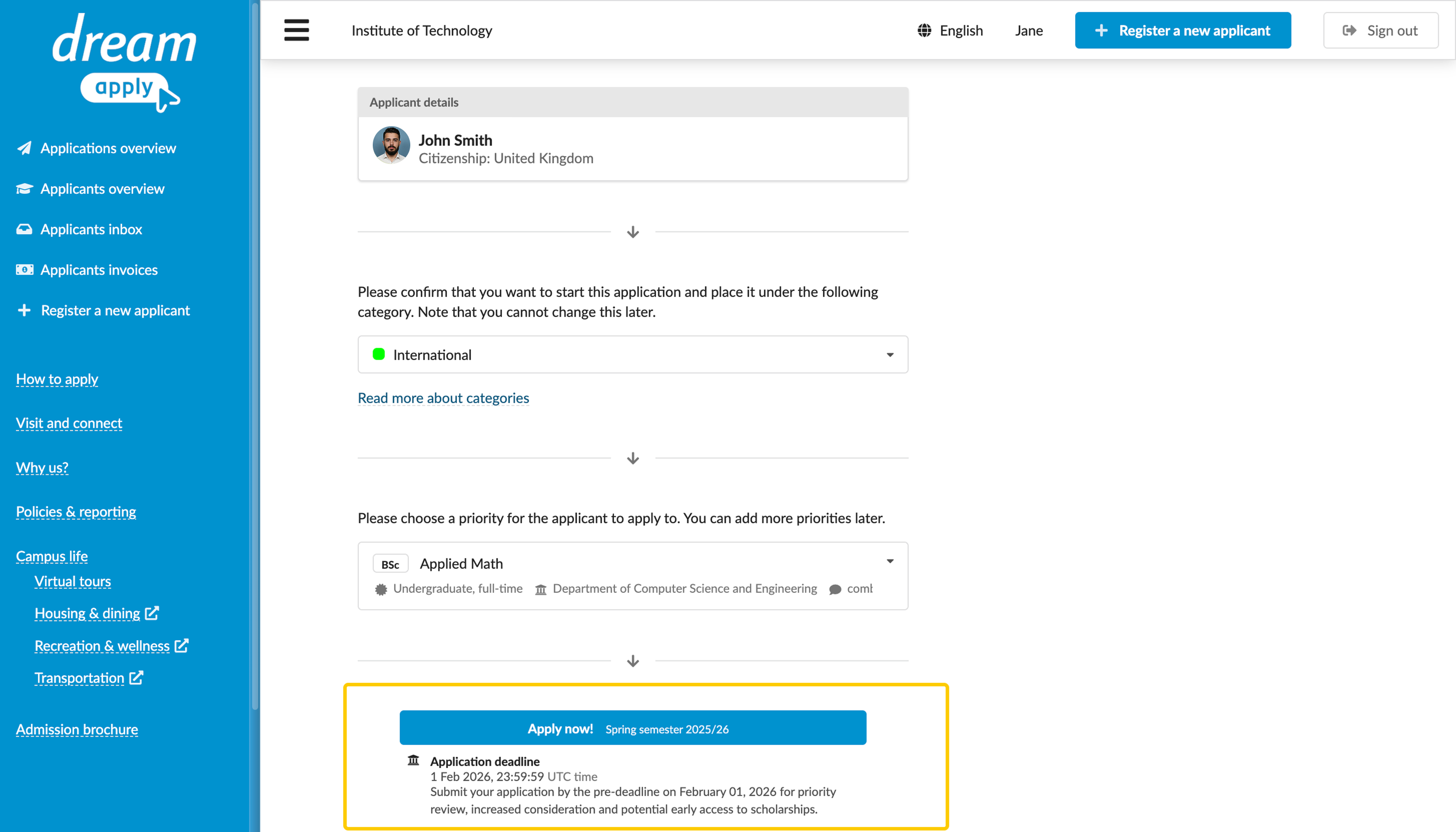 Applying to a priority