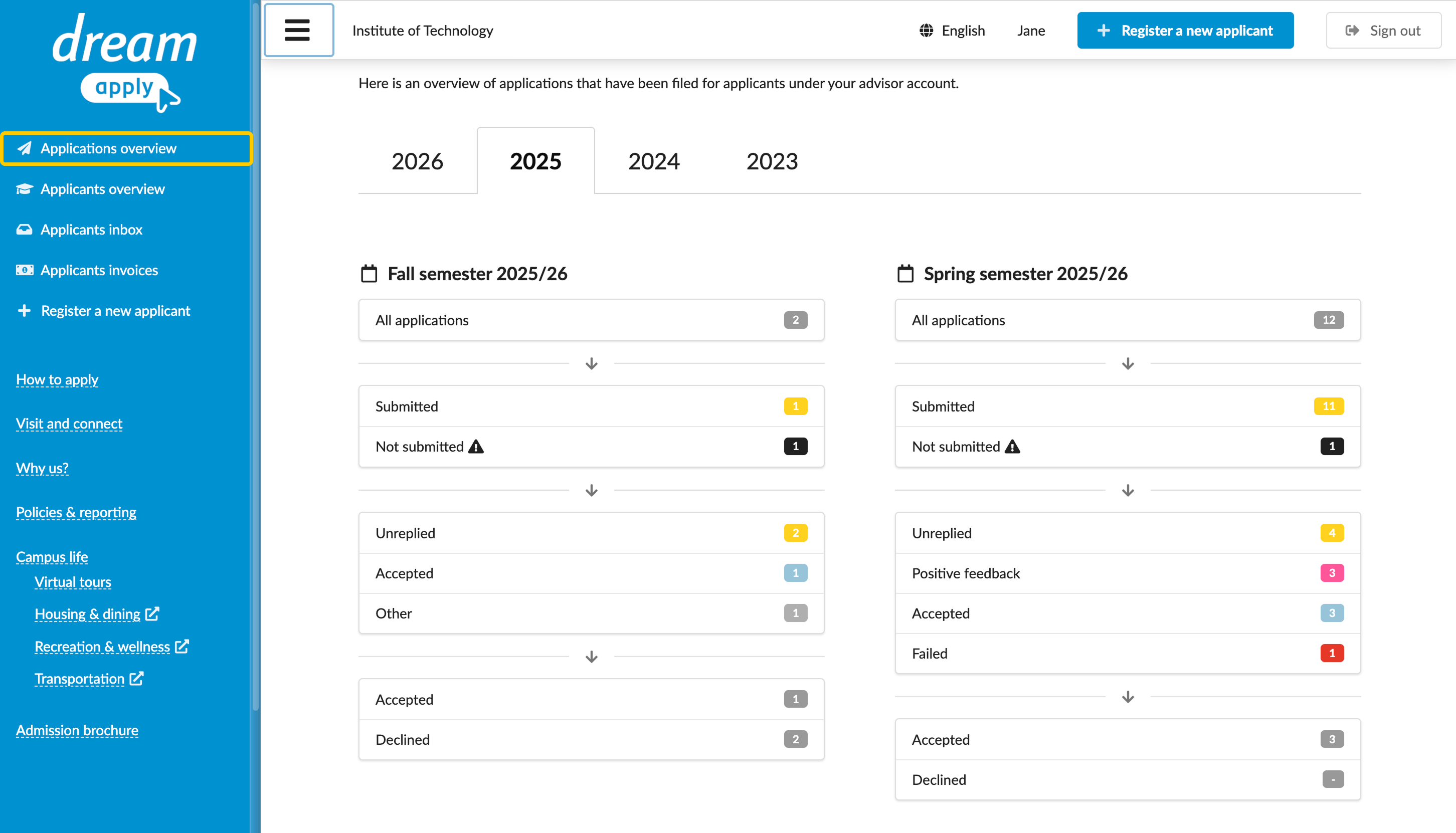 Viewing statistics and progress