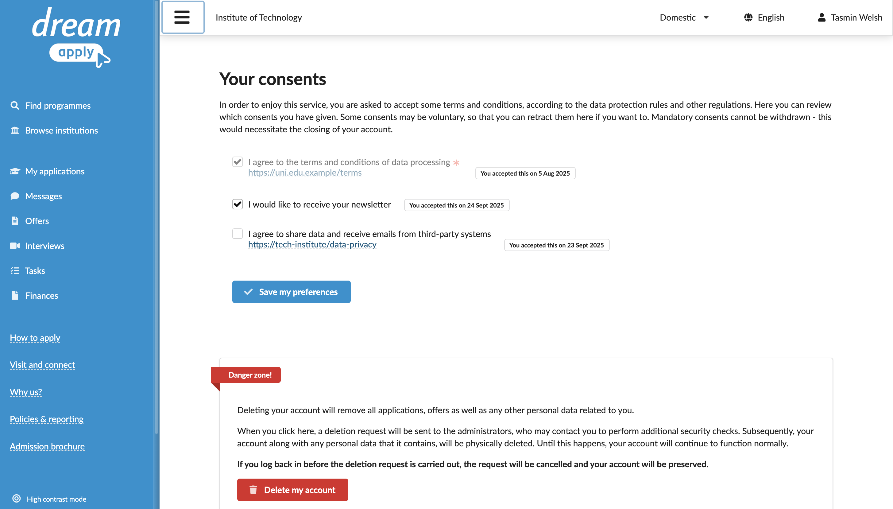 Changing consent preferences