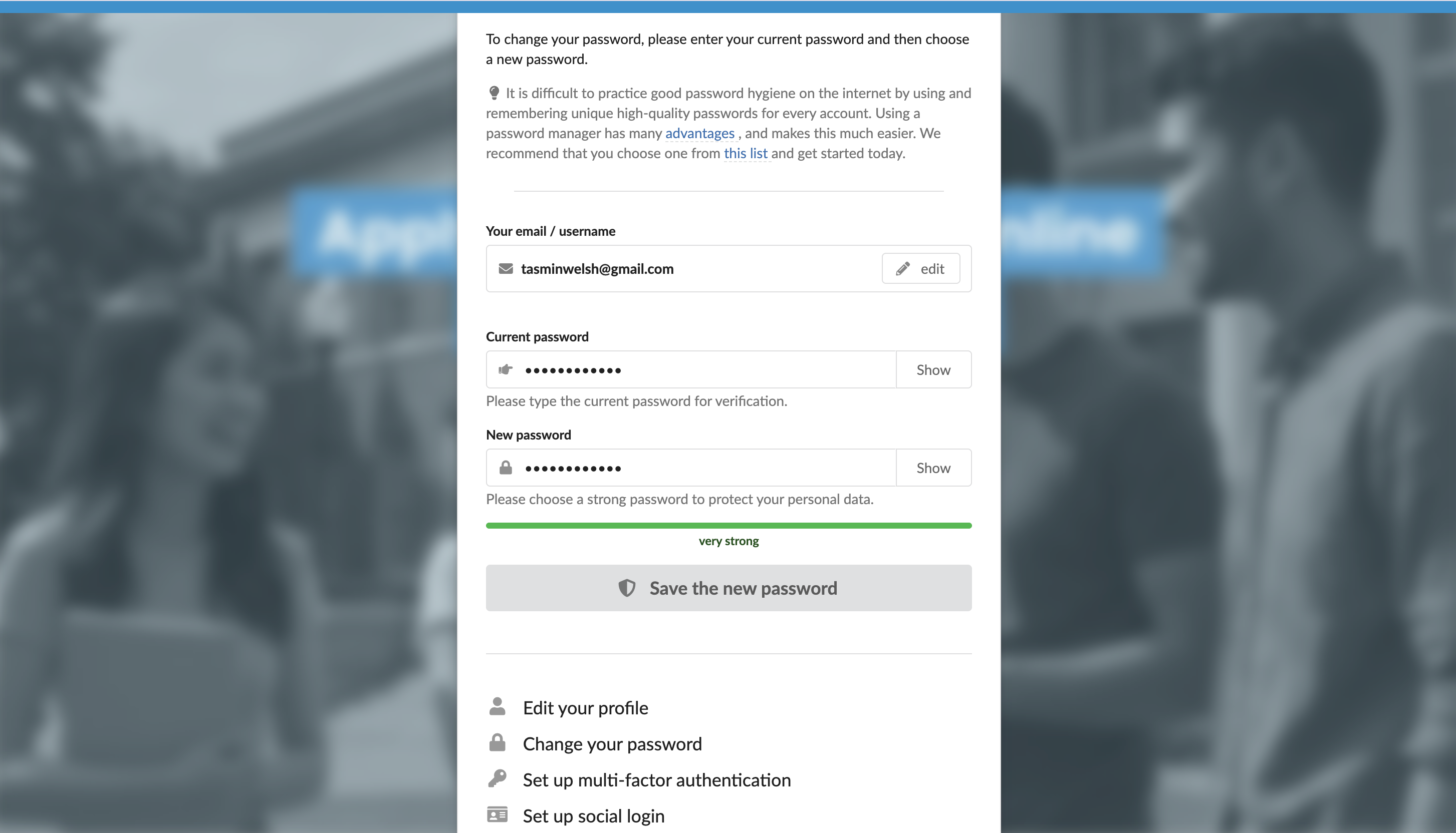 Changing a password