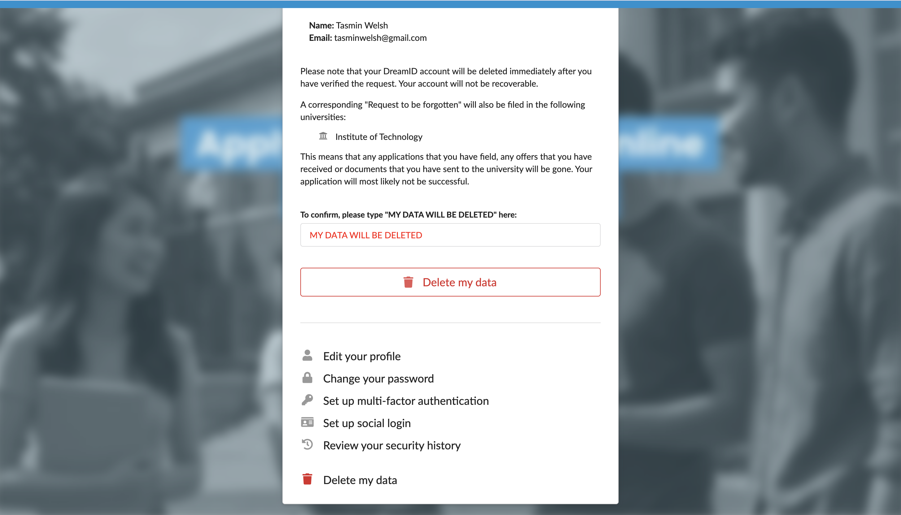 Requesting DreamID deletion