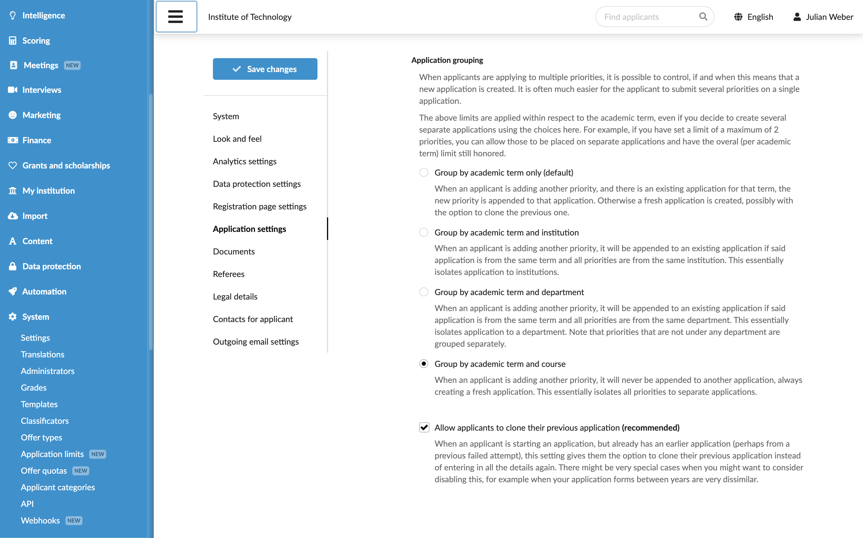 Grouping applications