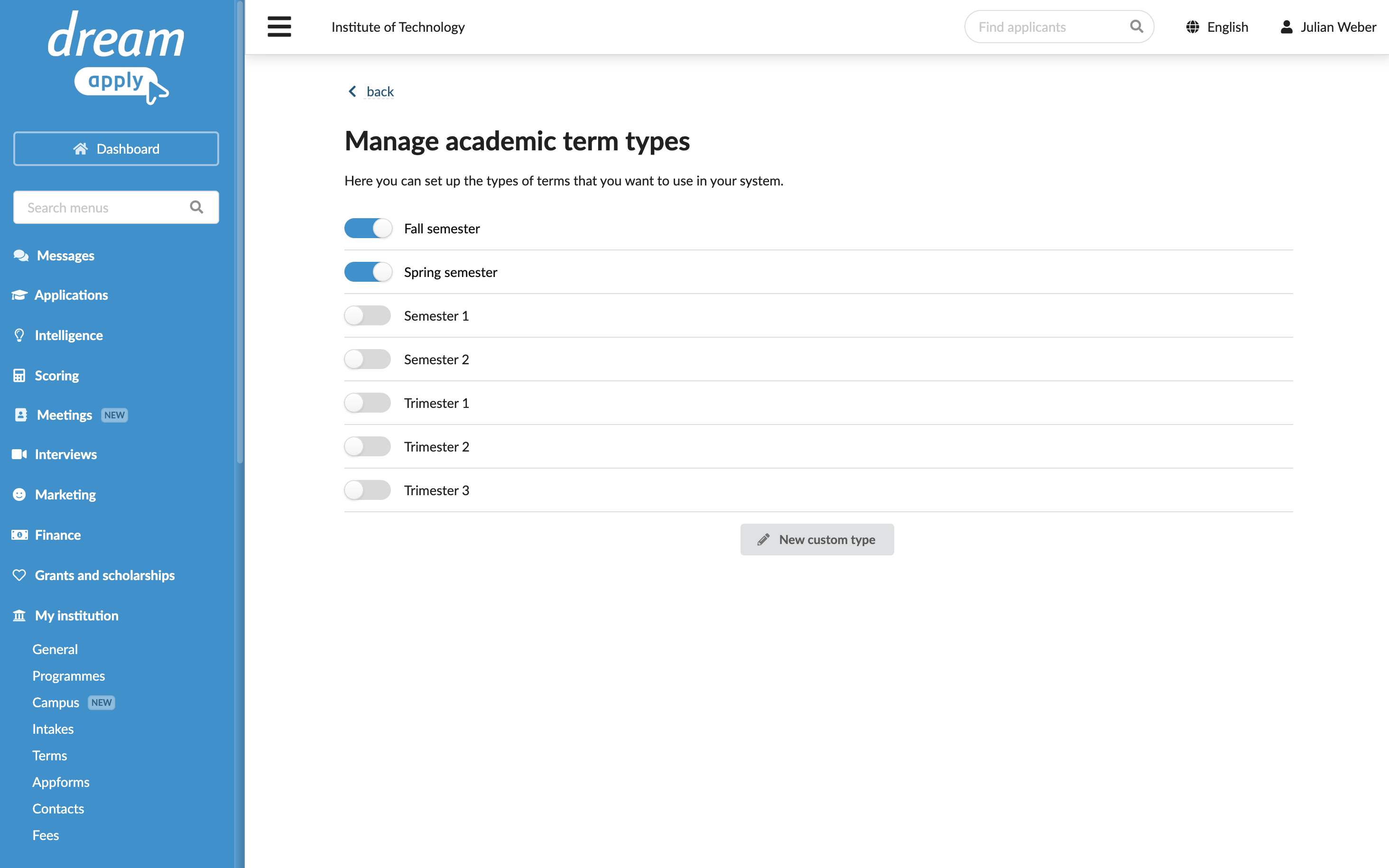 Selecting the term type