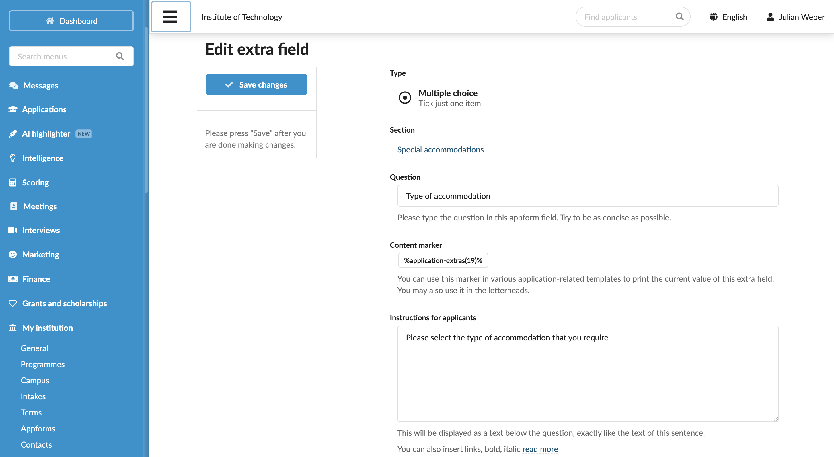 Adding fields to sections