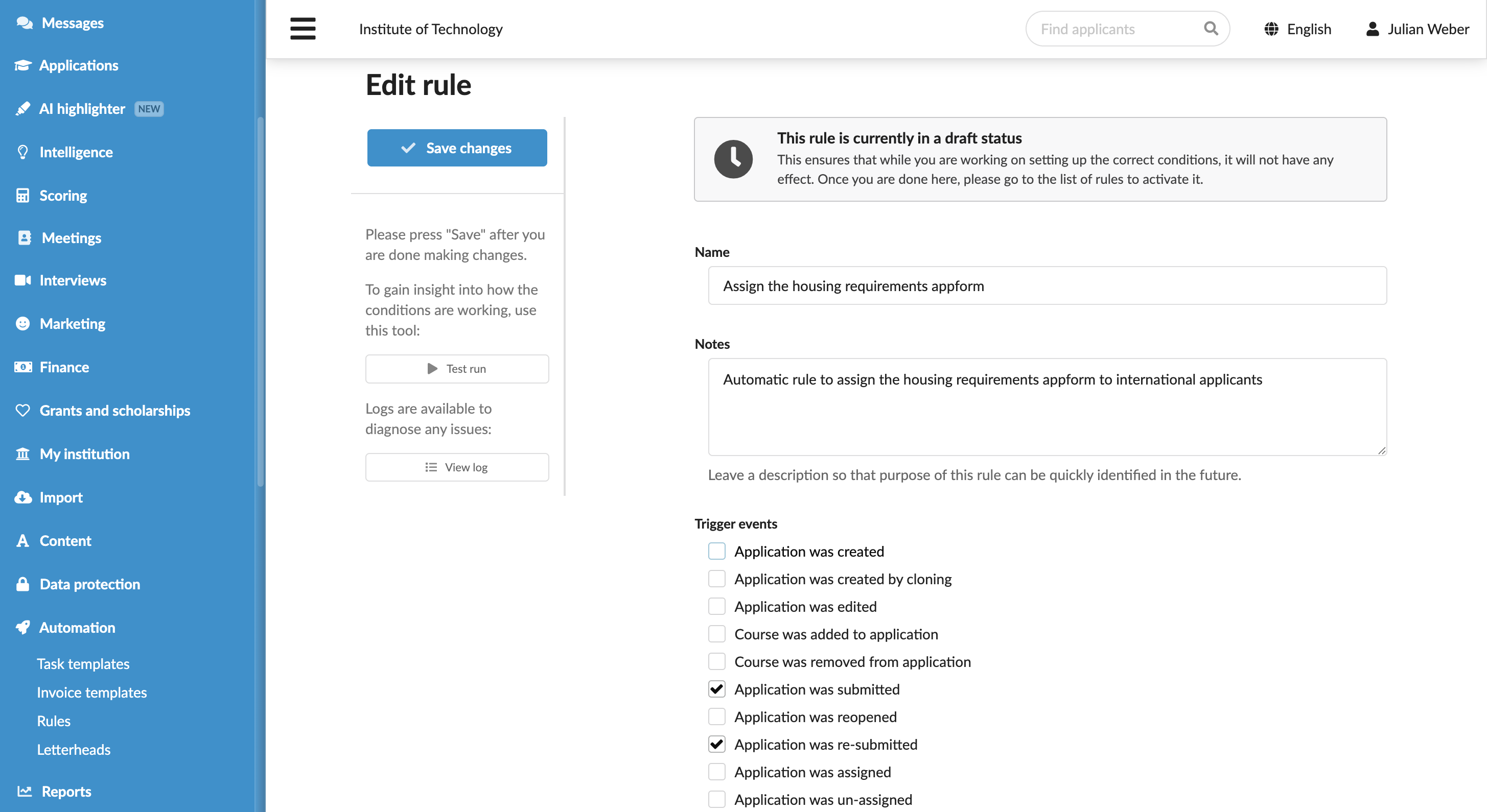 Attaching appforms with automatic rules