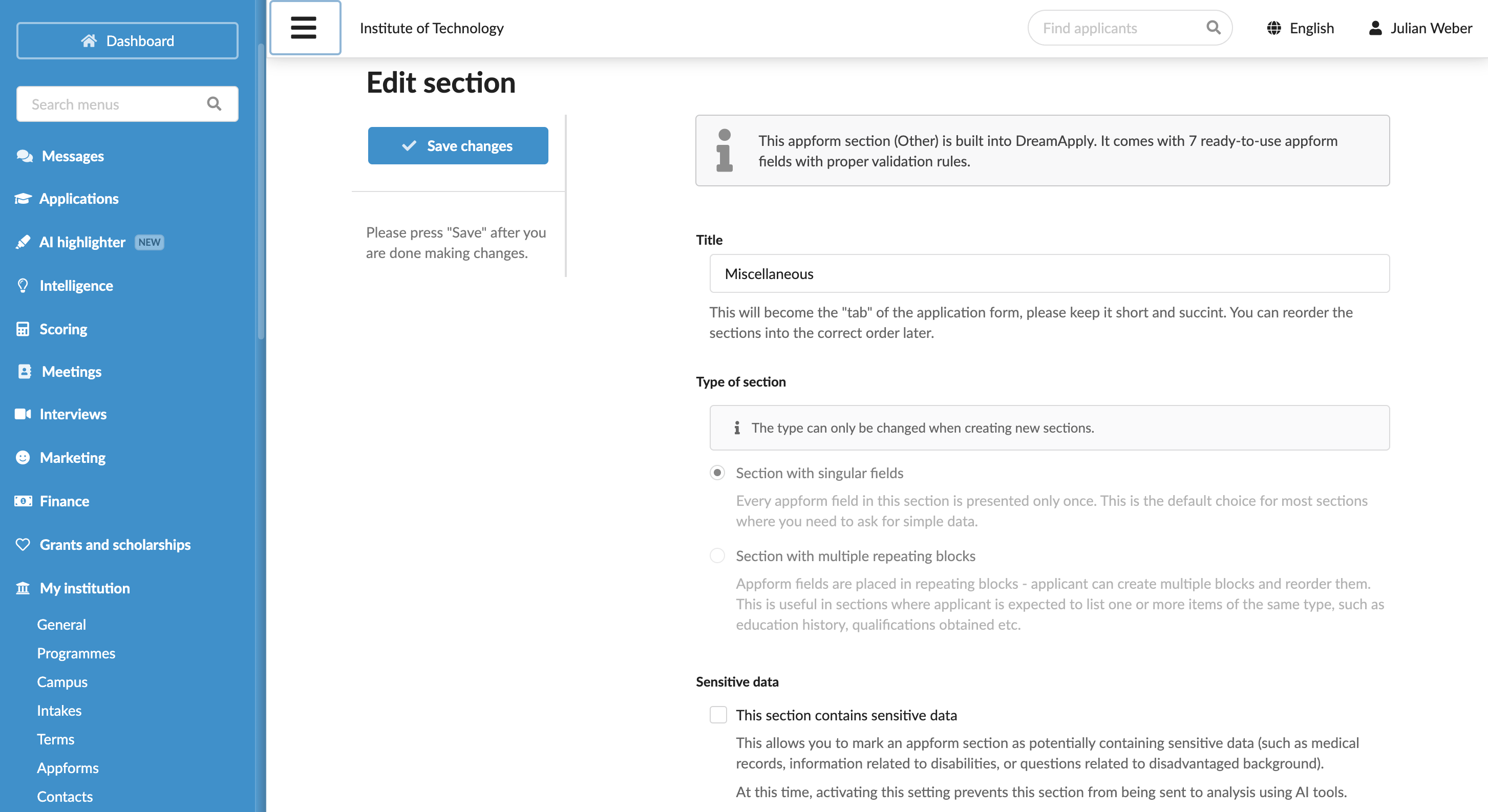 Changing appform titles