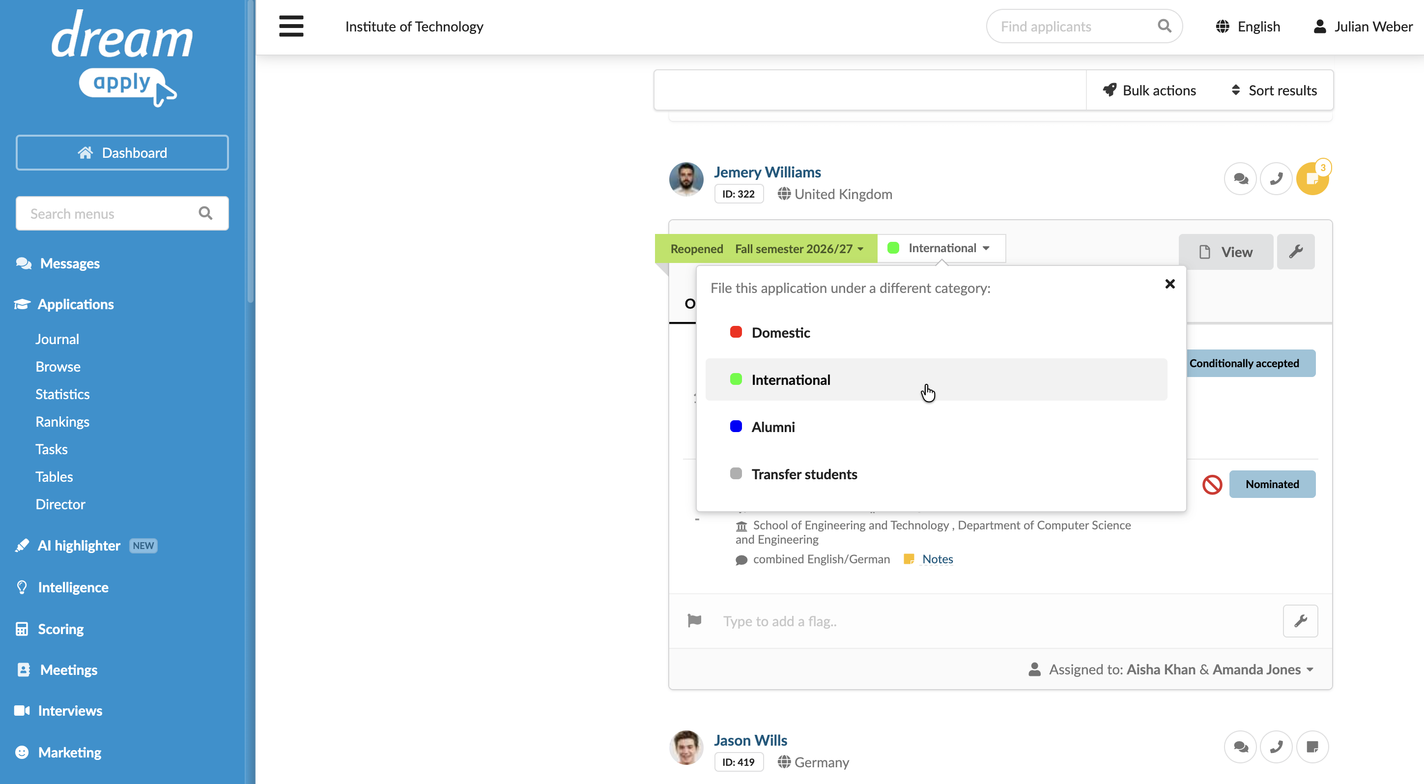 Assigning categories (Administrators)