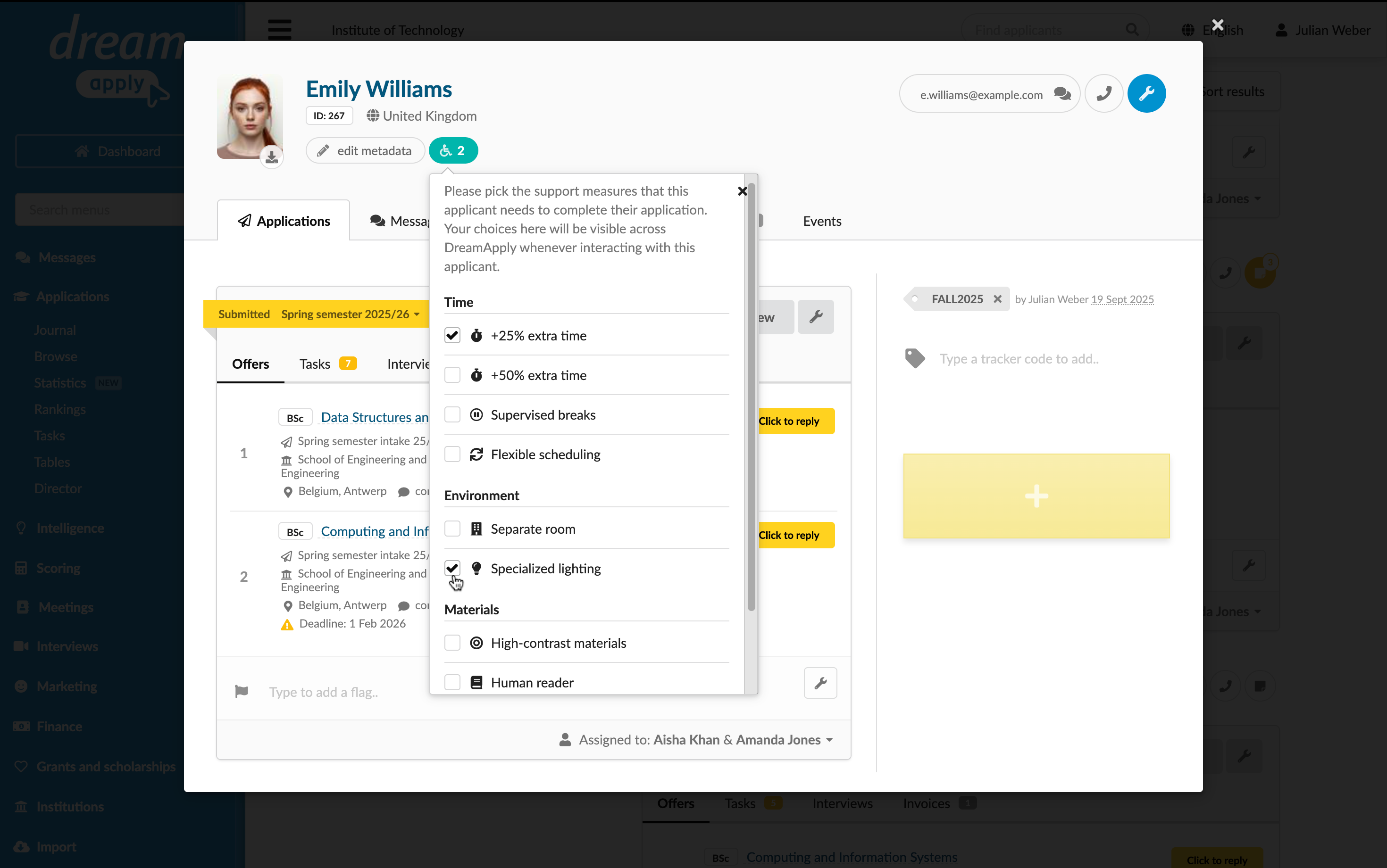 Assigning support measures