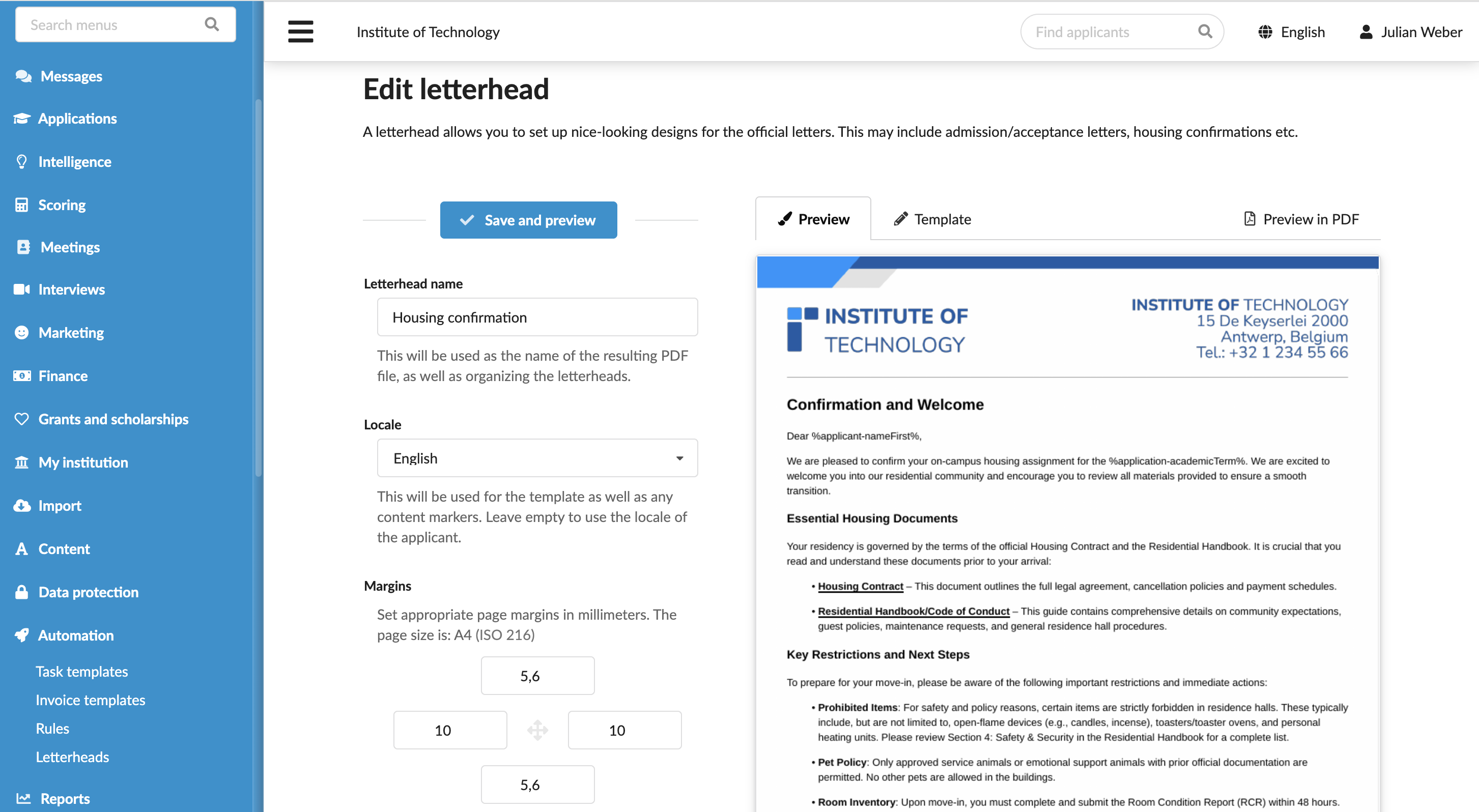 Setting up a letterhead template
