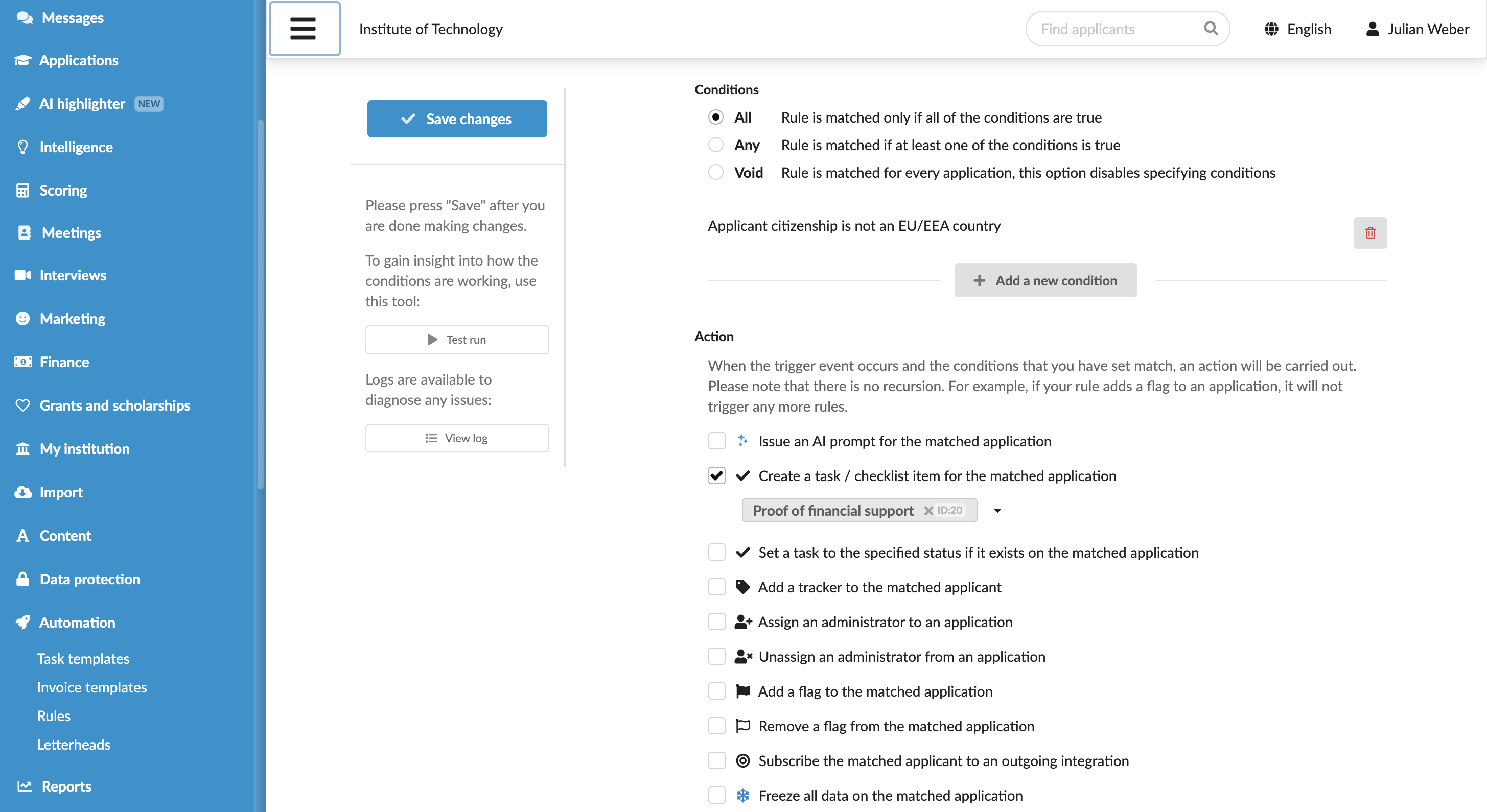 Assigning tasks through rules