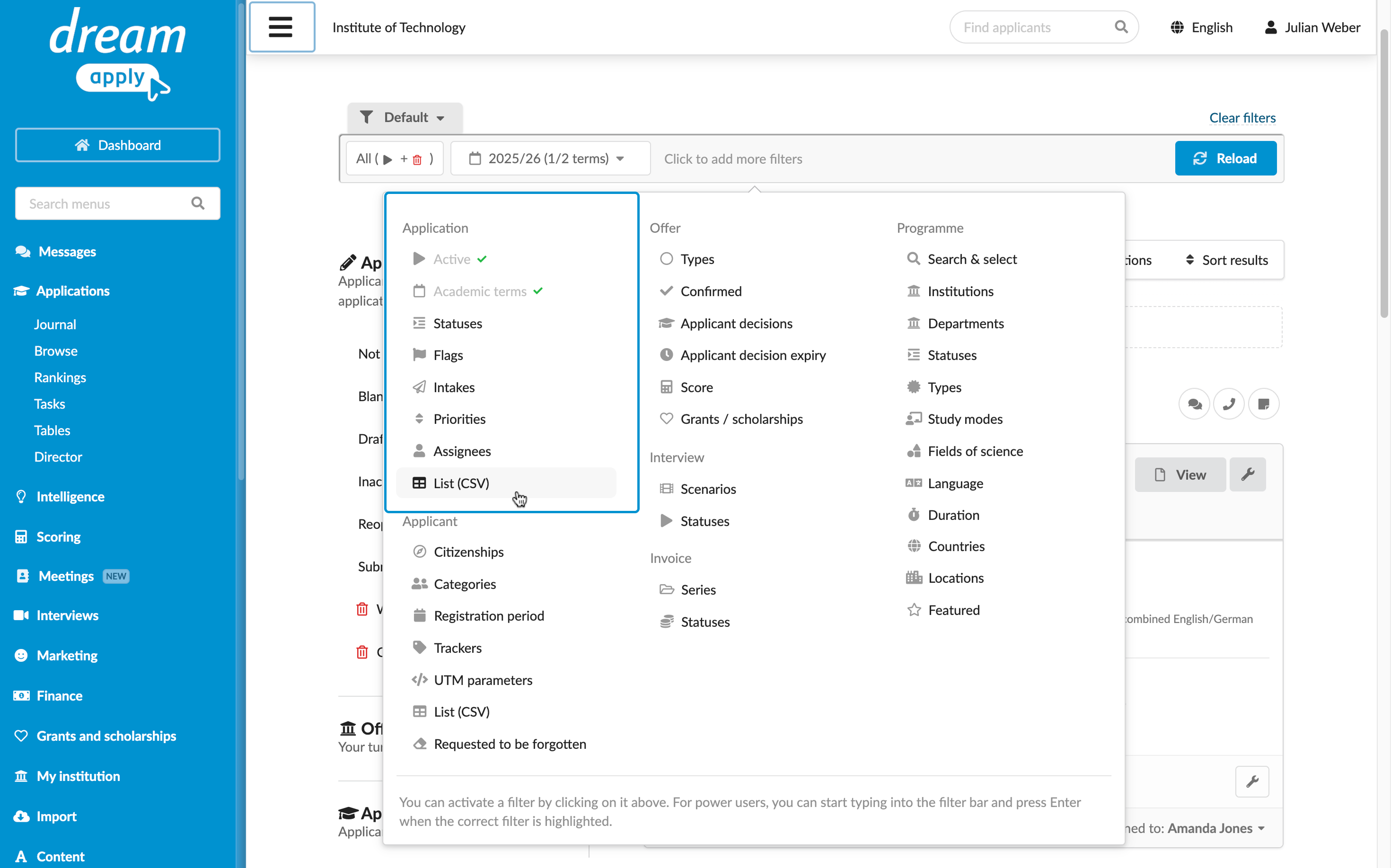 Application filters