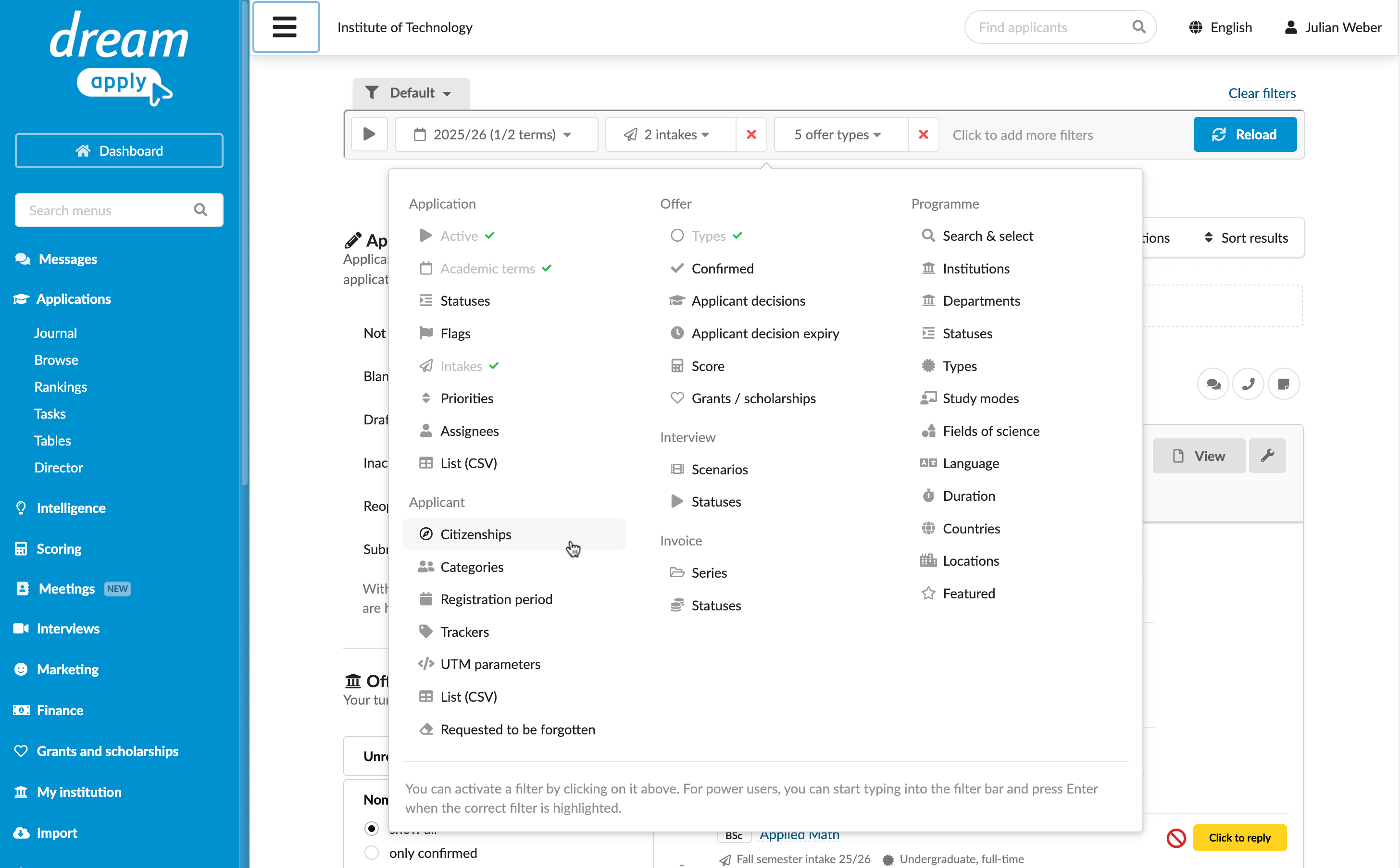 Setting up filters