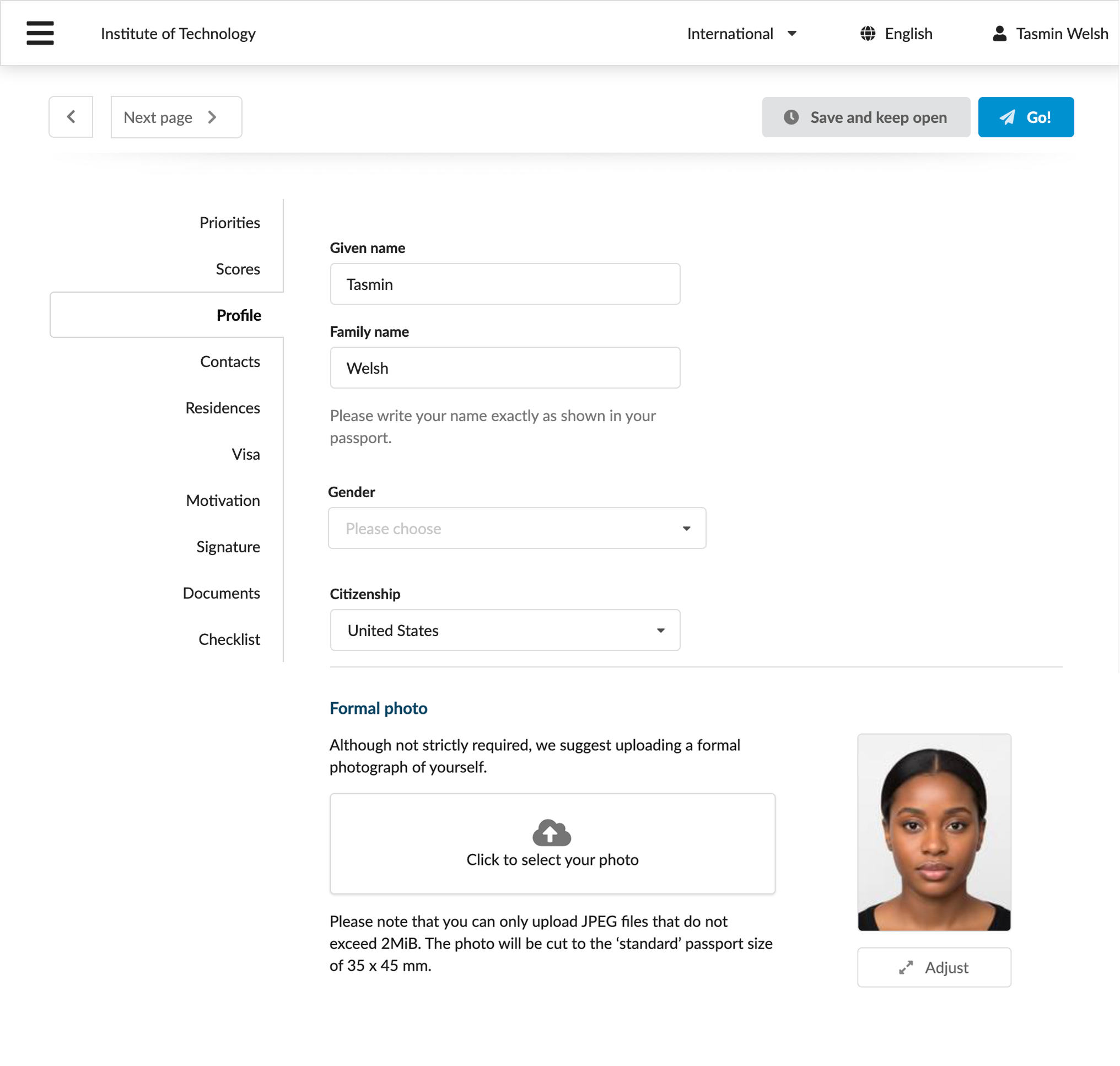 Initial application data