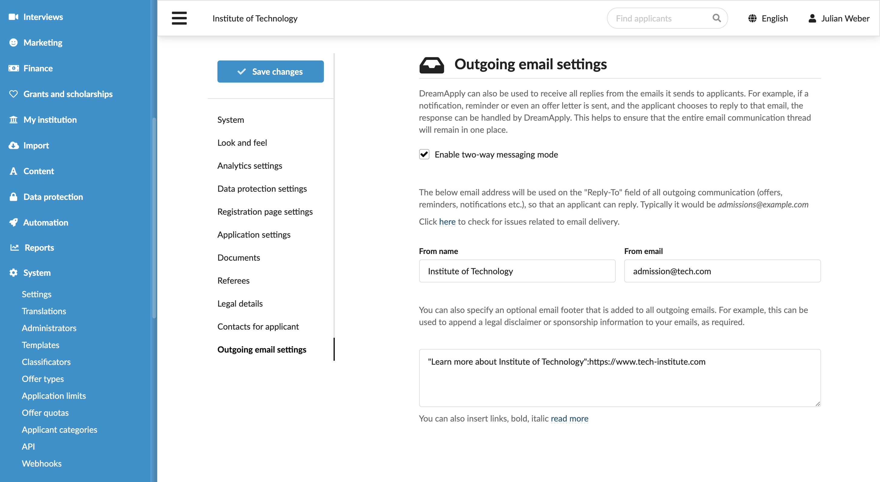 Configure email settings
