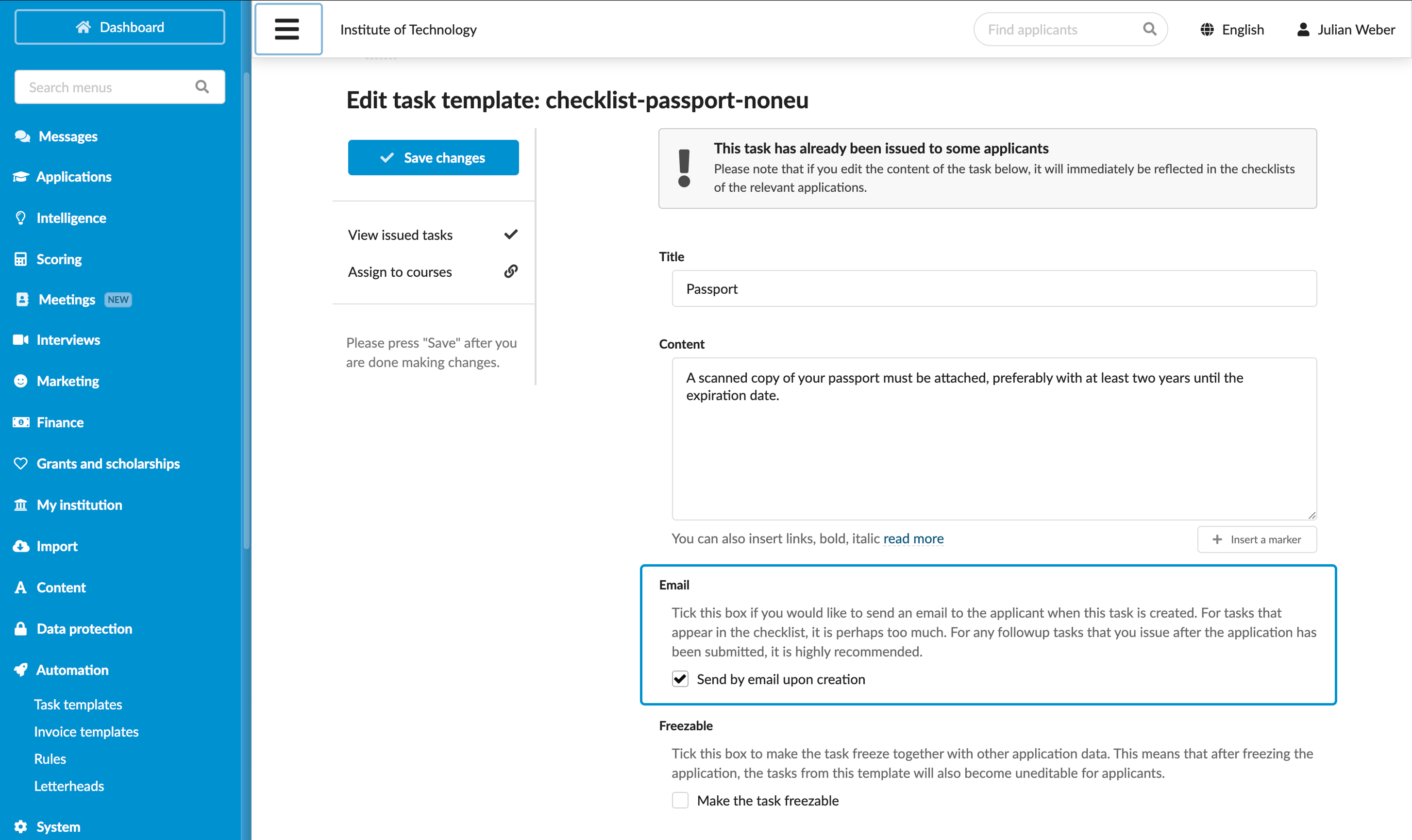 Edit task templates