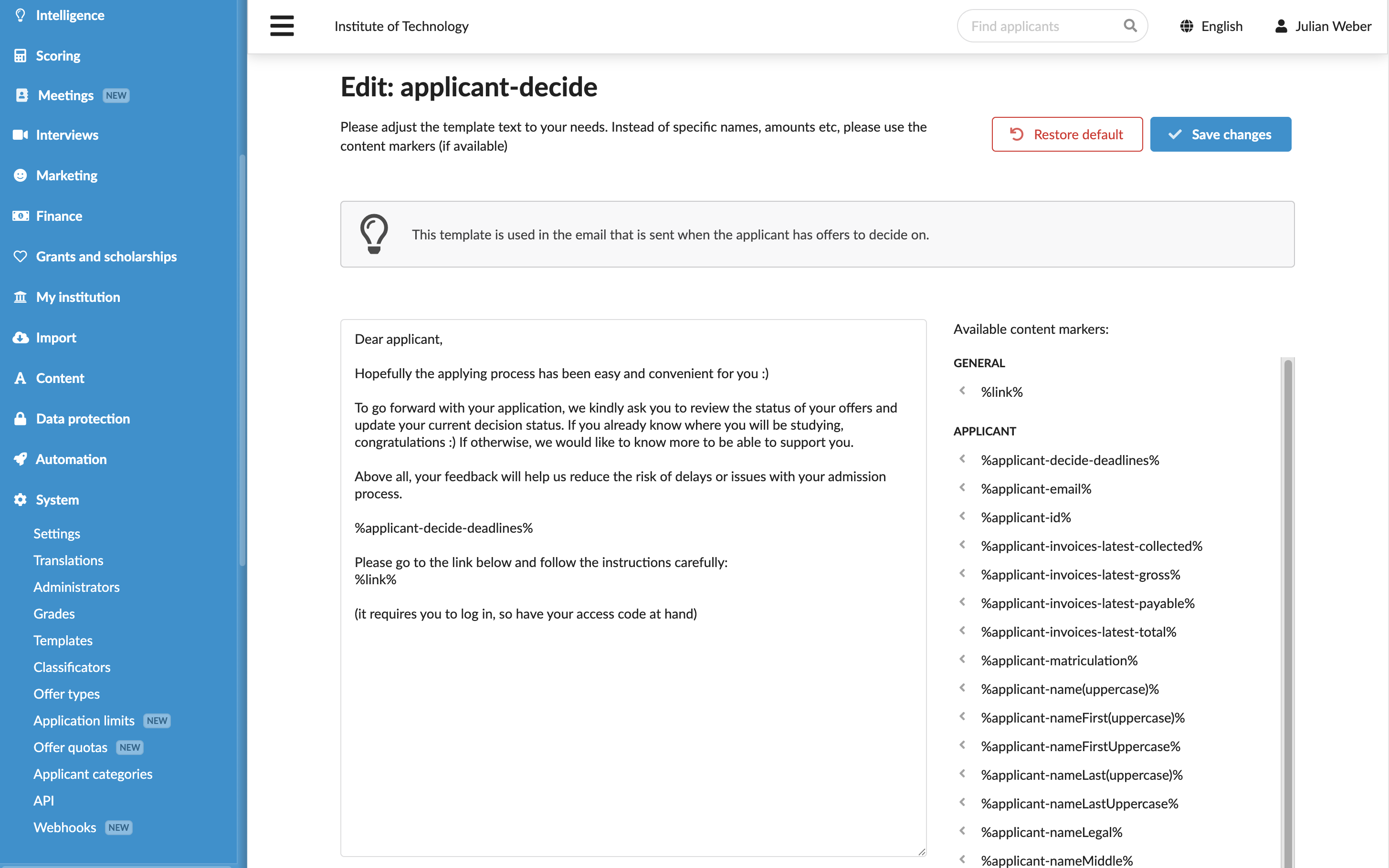 Edit email templates