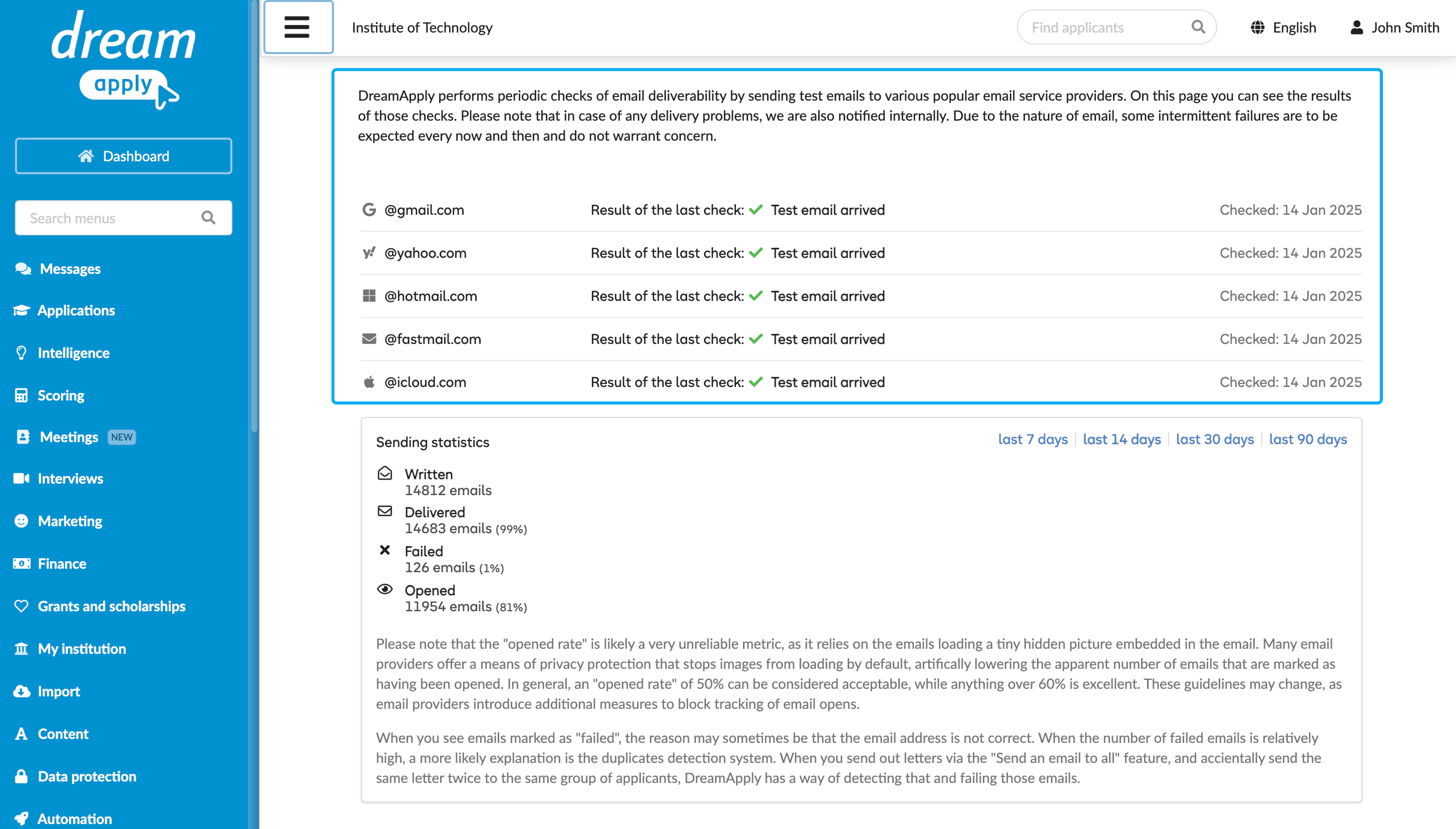 Viewing the email statistics