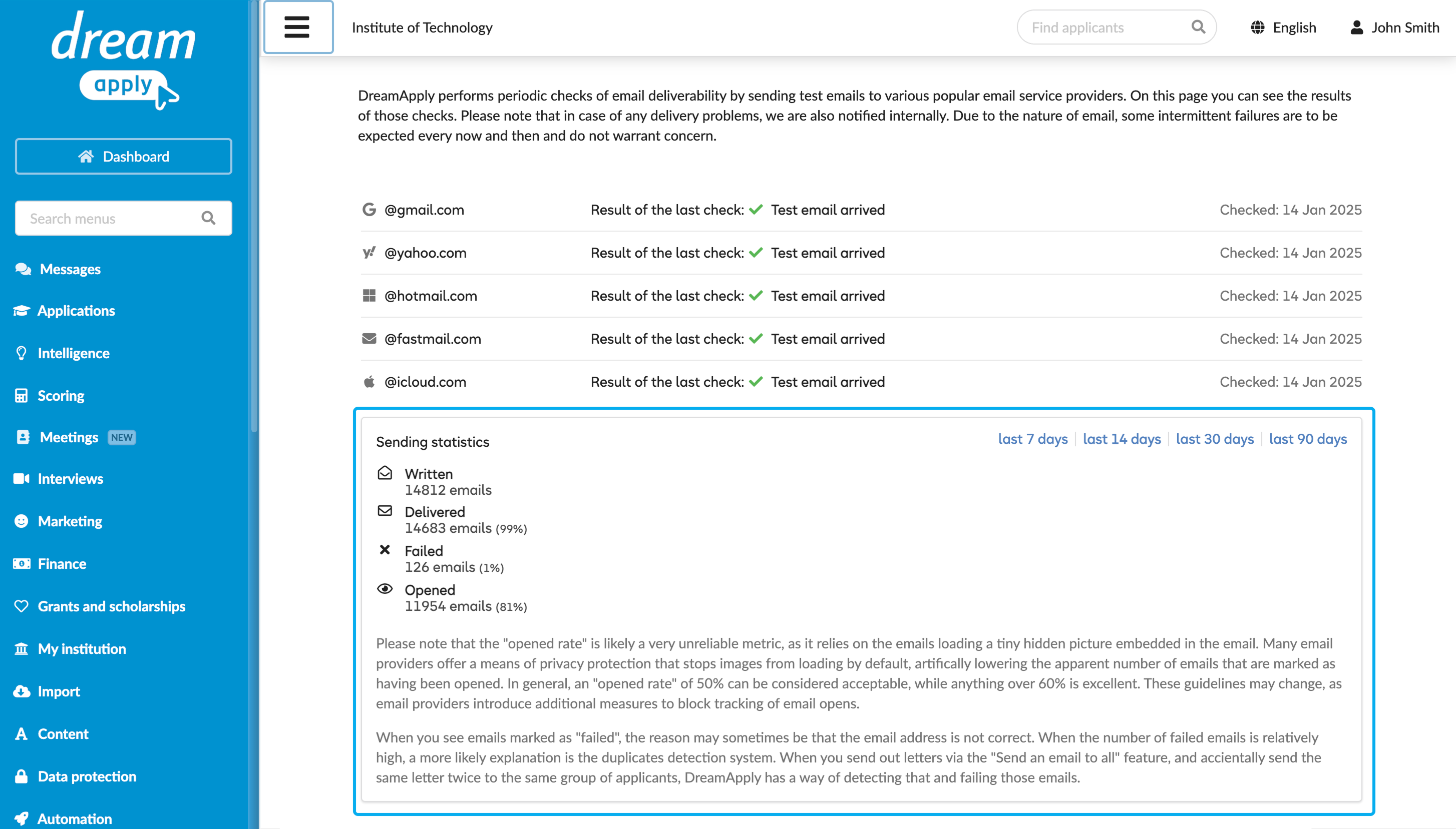 Viewing email statistics