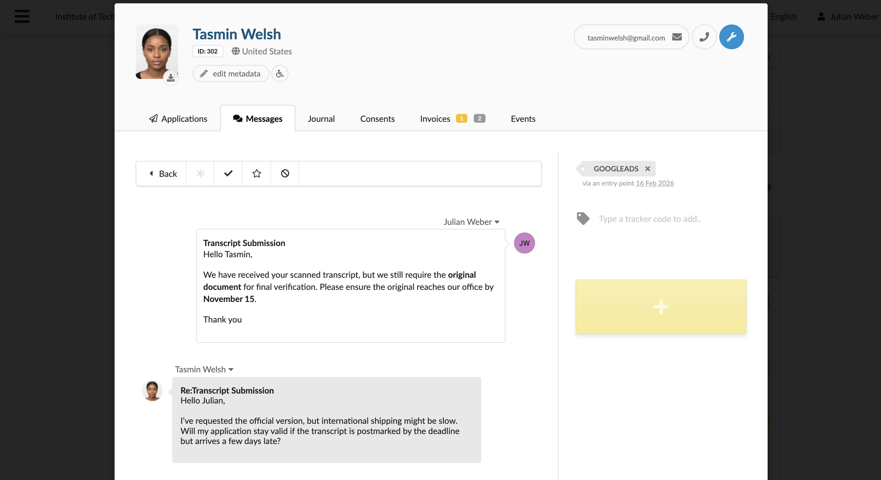 Email thread in the Messages view