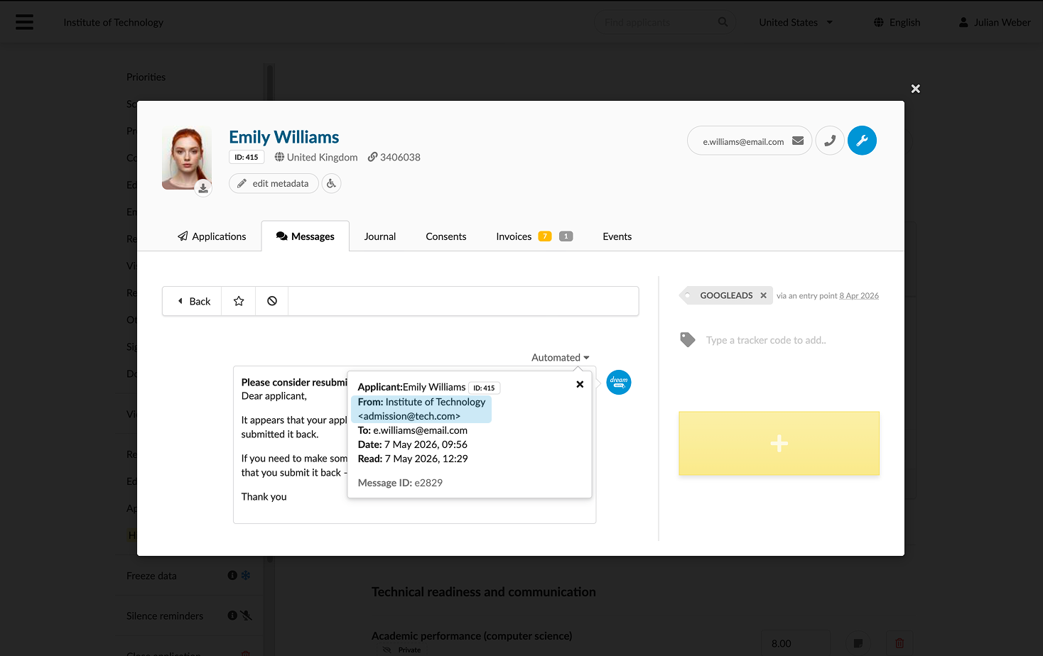 Email settings in messages