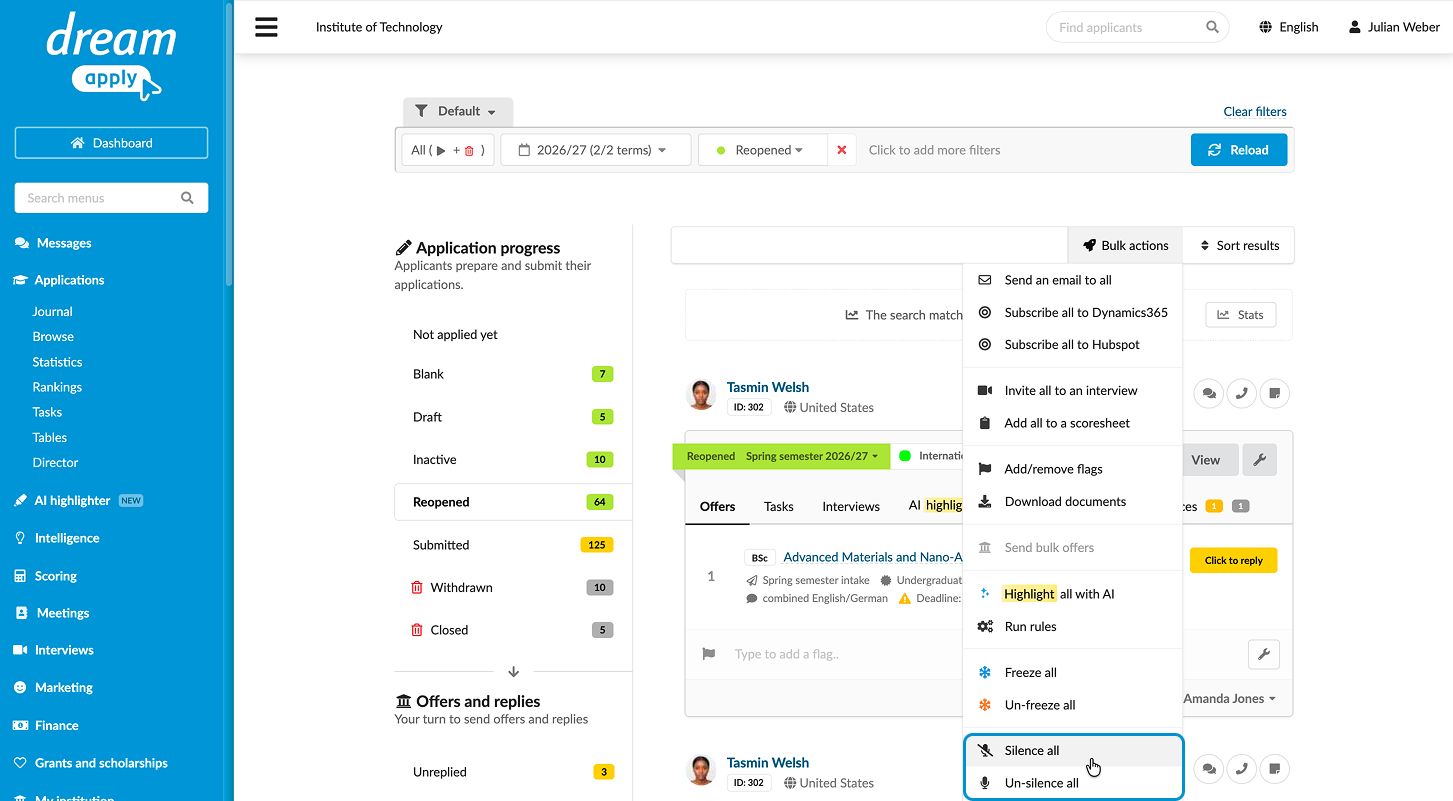 Silencing reminders in bulk