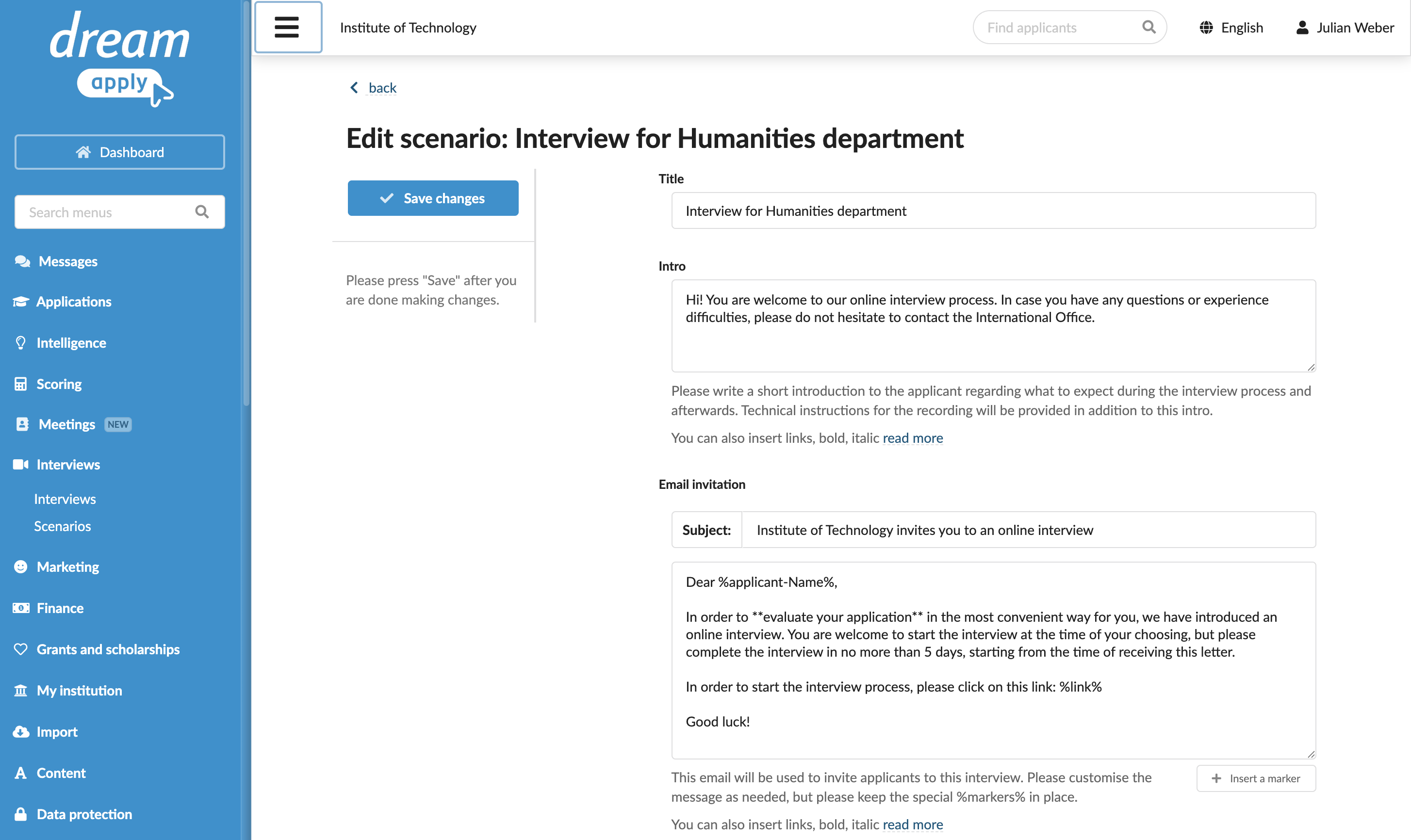 Setting up interview scenarios
