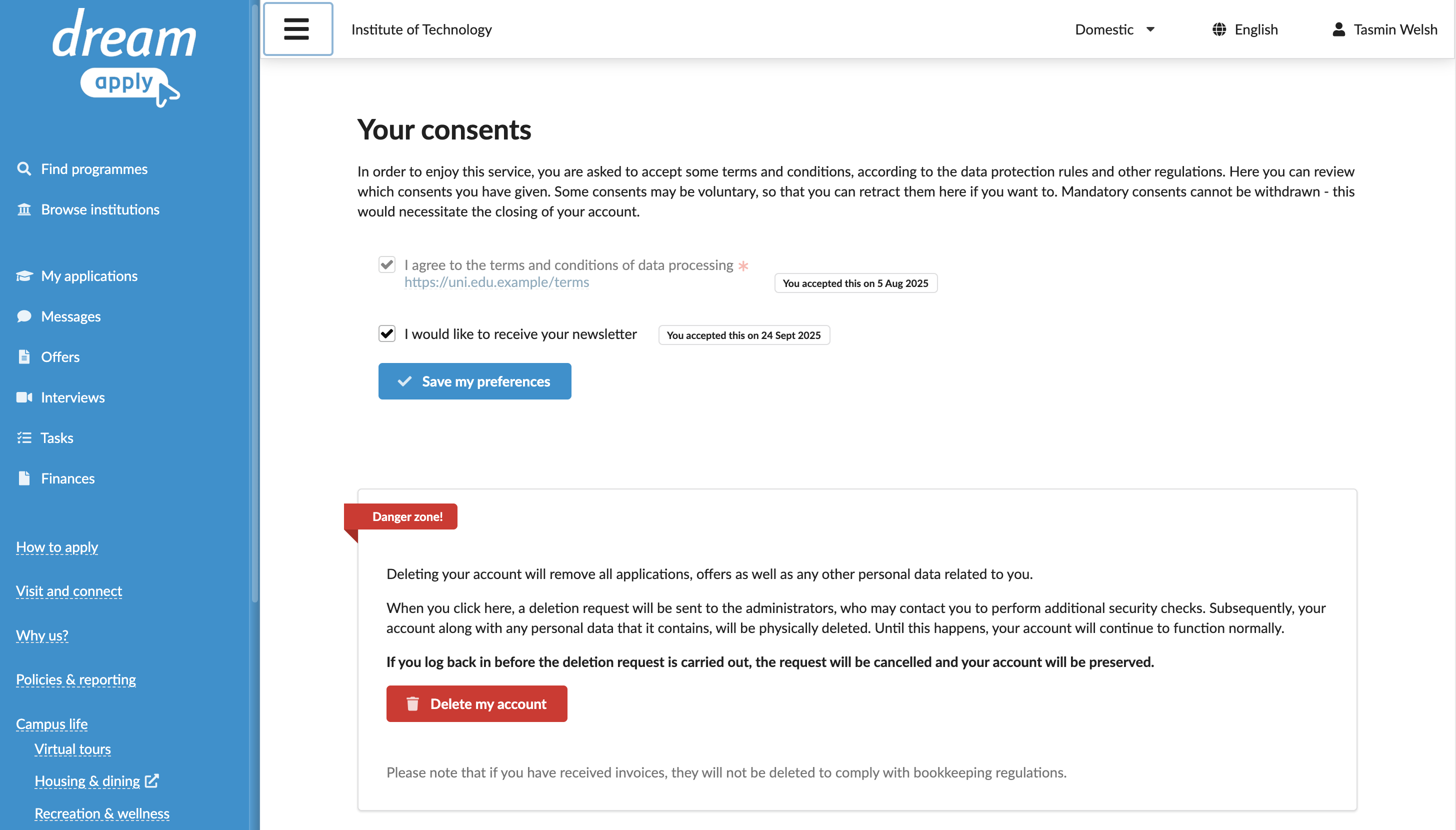 Request account deletion