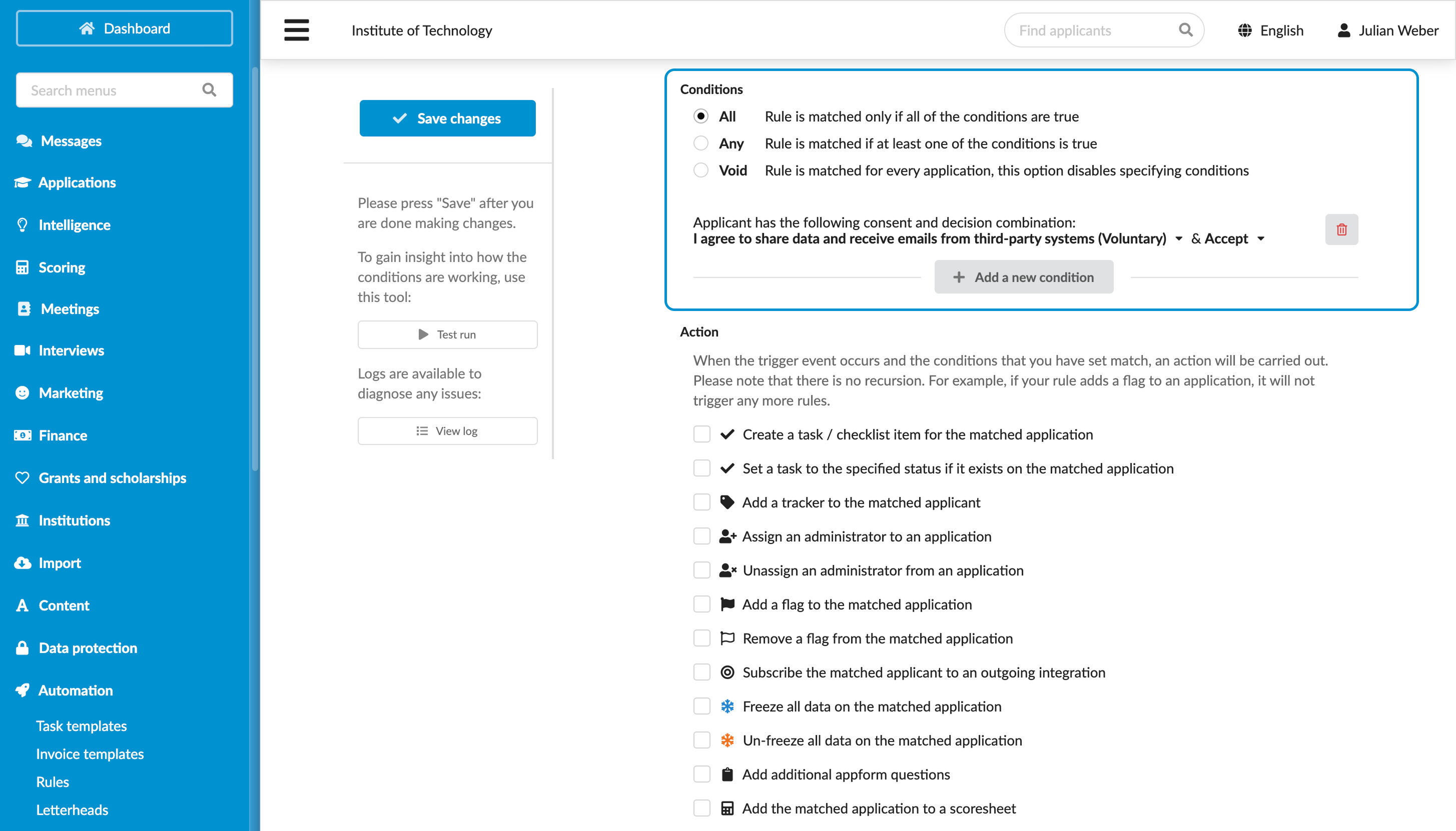Using consents in rules