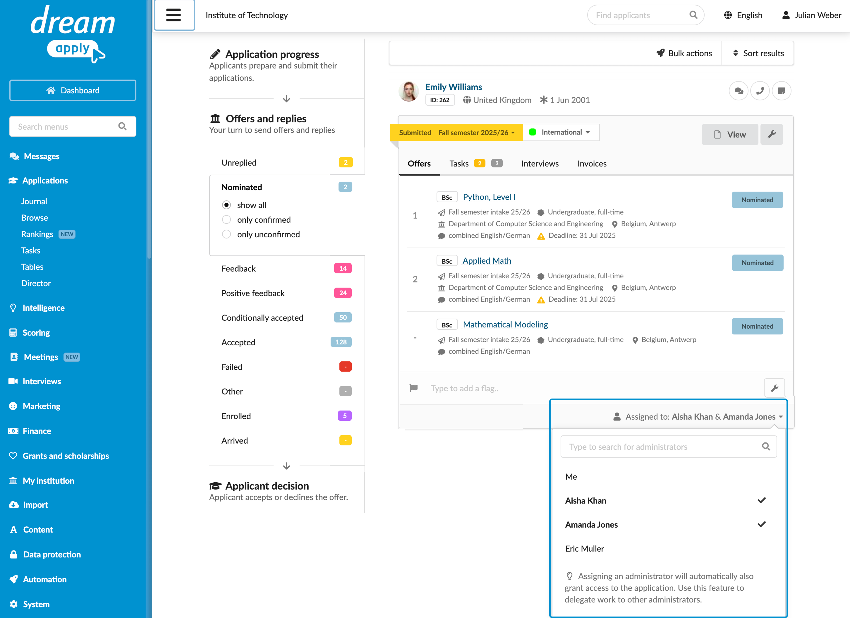 Manually assigning applications