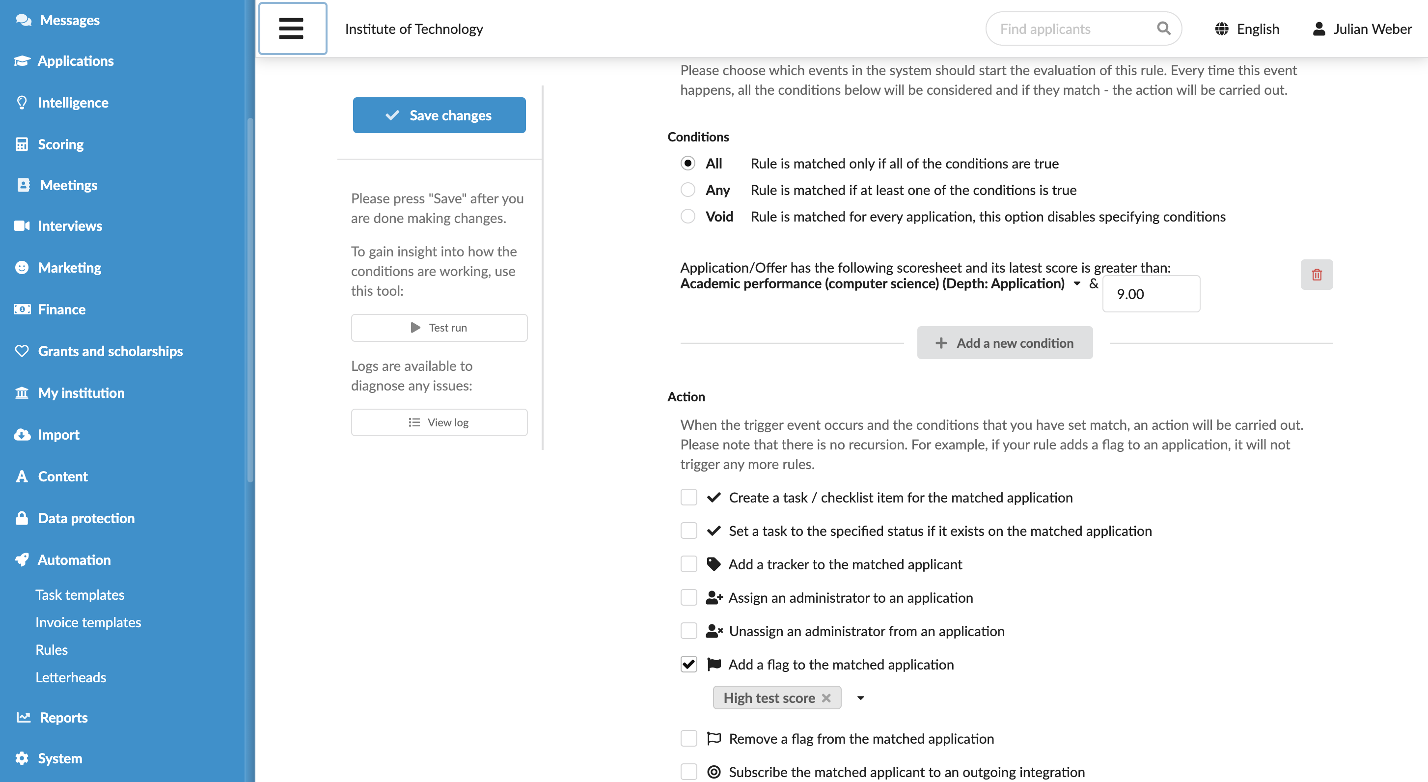 Assigning flags through rules
