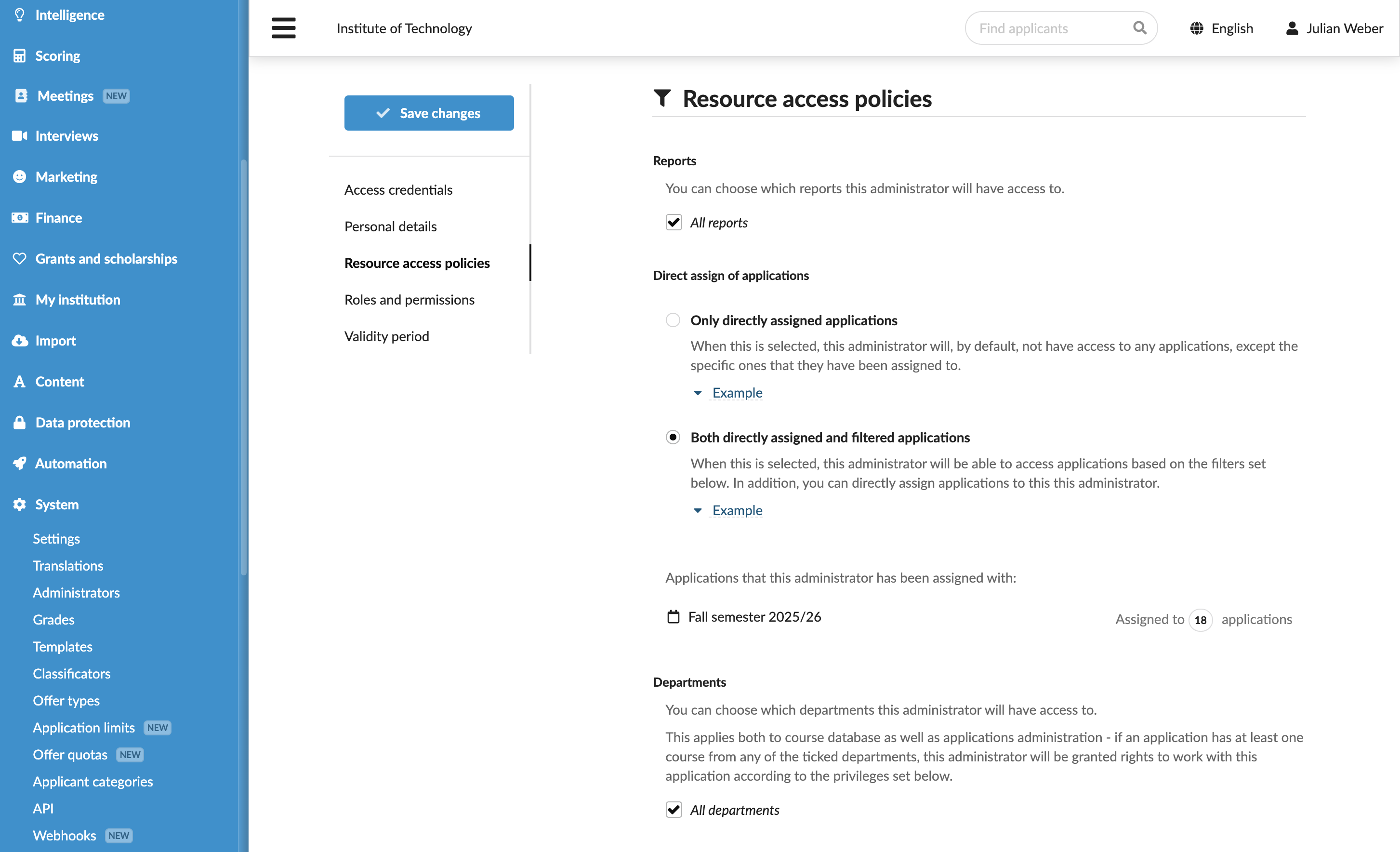 Selecting the assigment mode