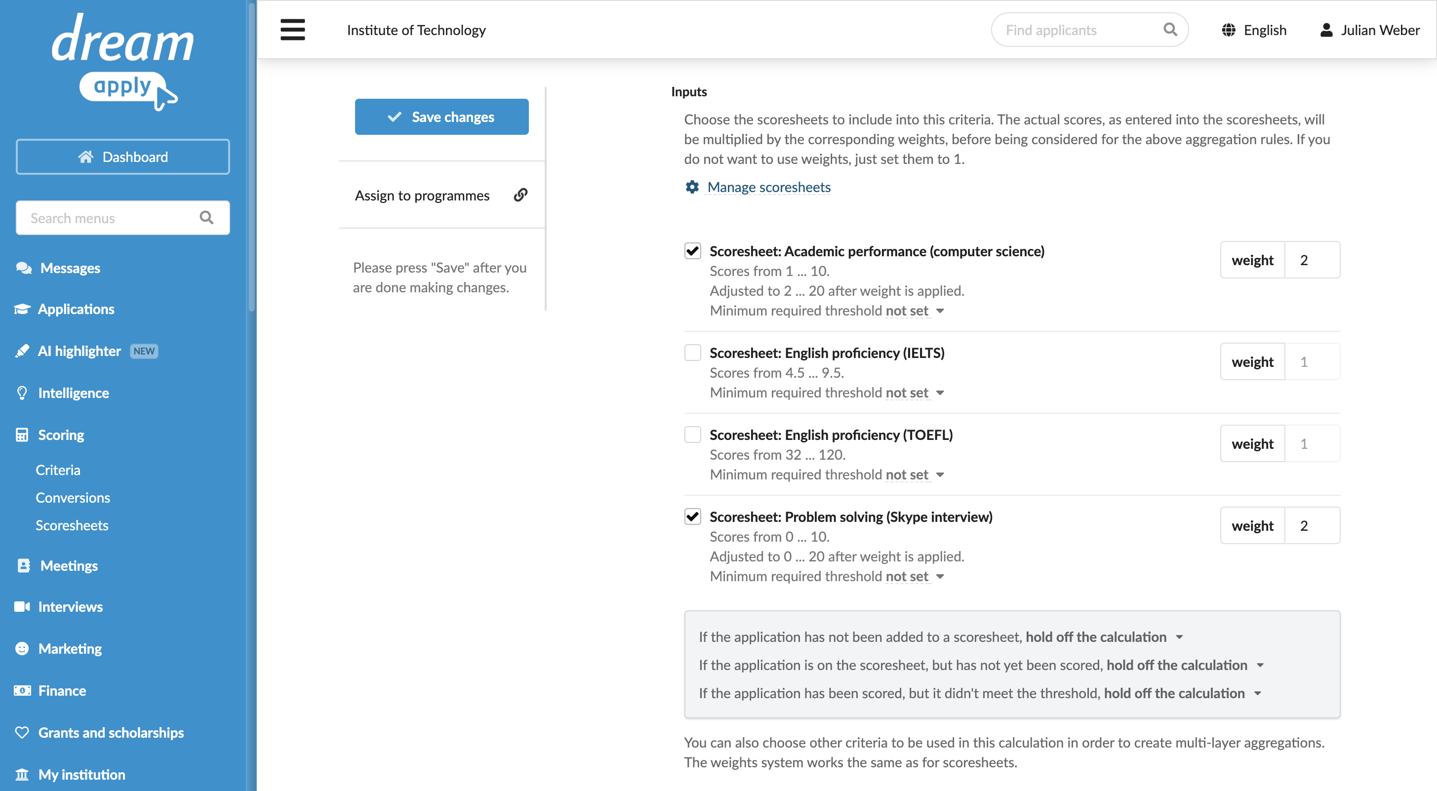 Adding evaluation criteria