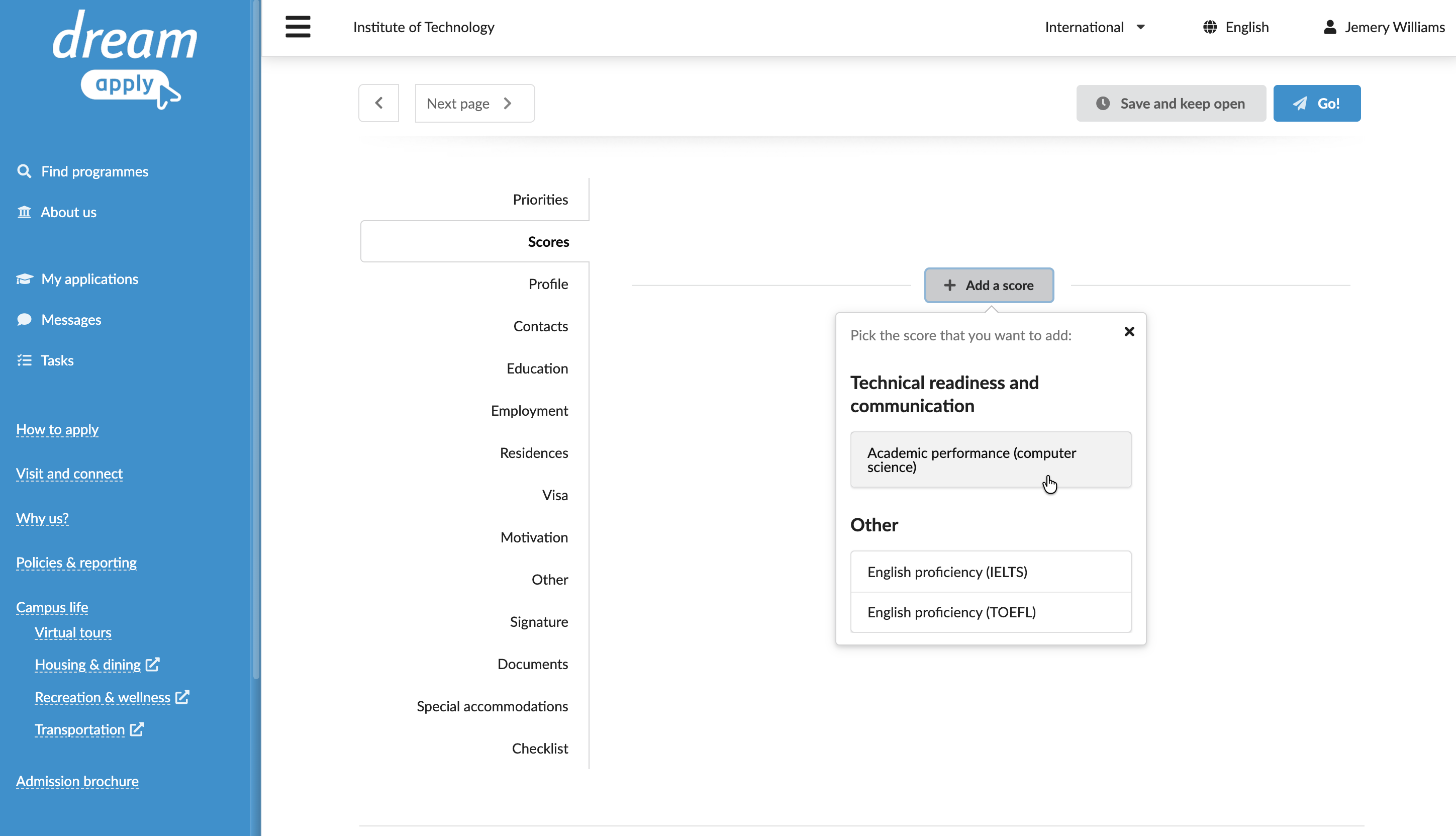 Adding applications to scoresheets (Applicant)