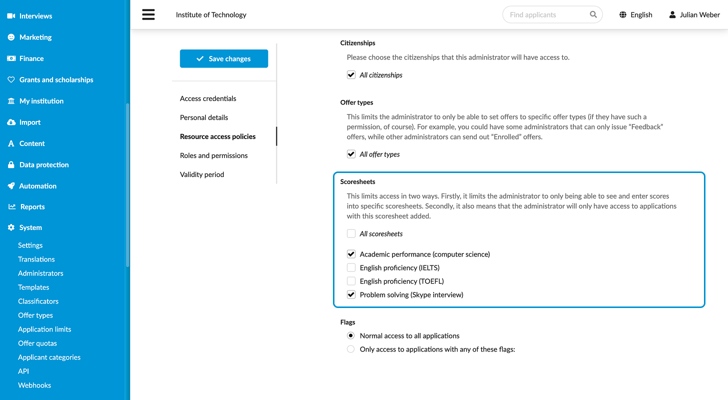 Granting access to scoresheets