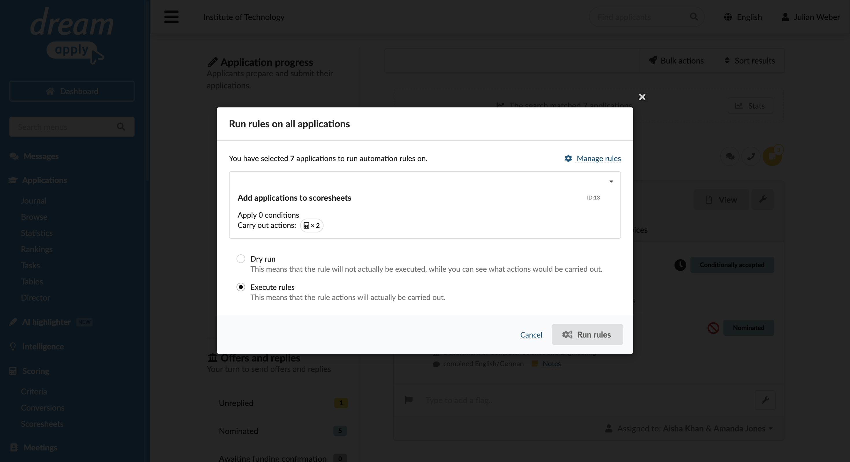 Running rules manually