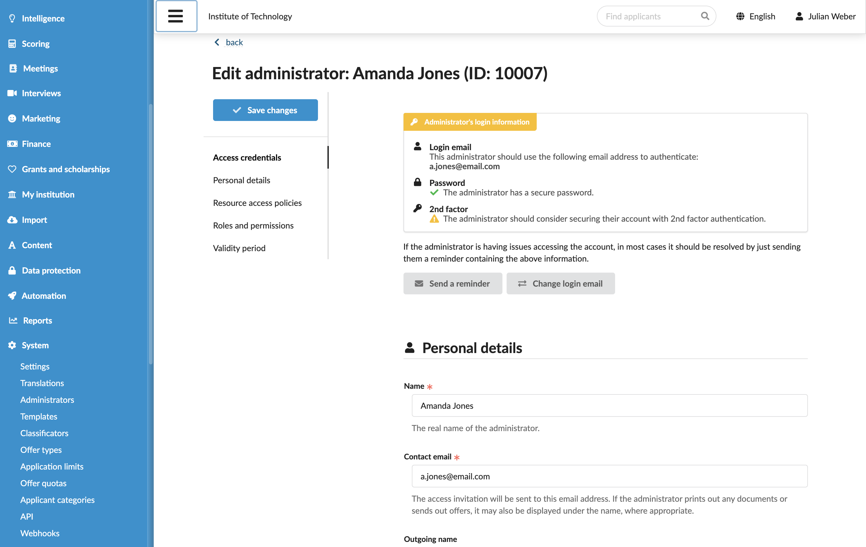 Resending joining instructions to Administrators