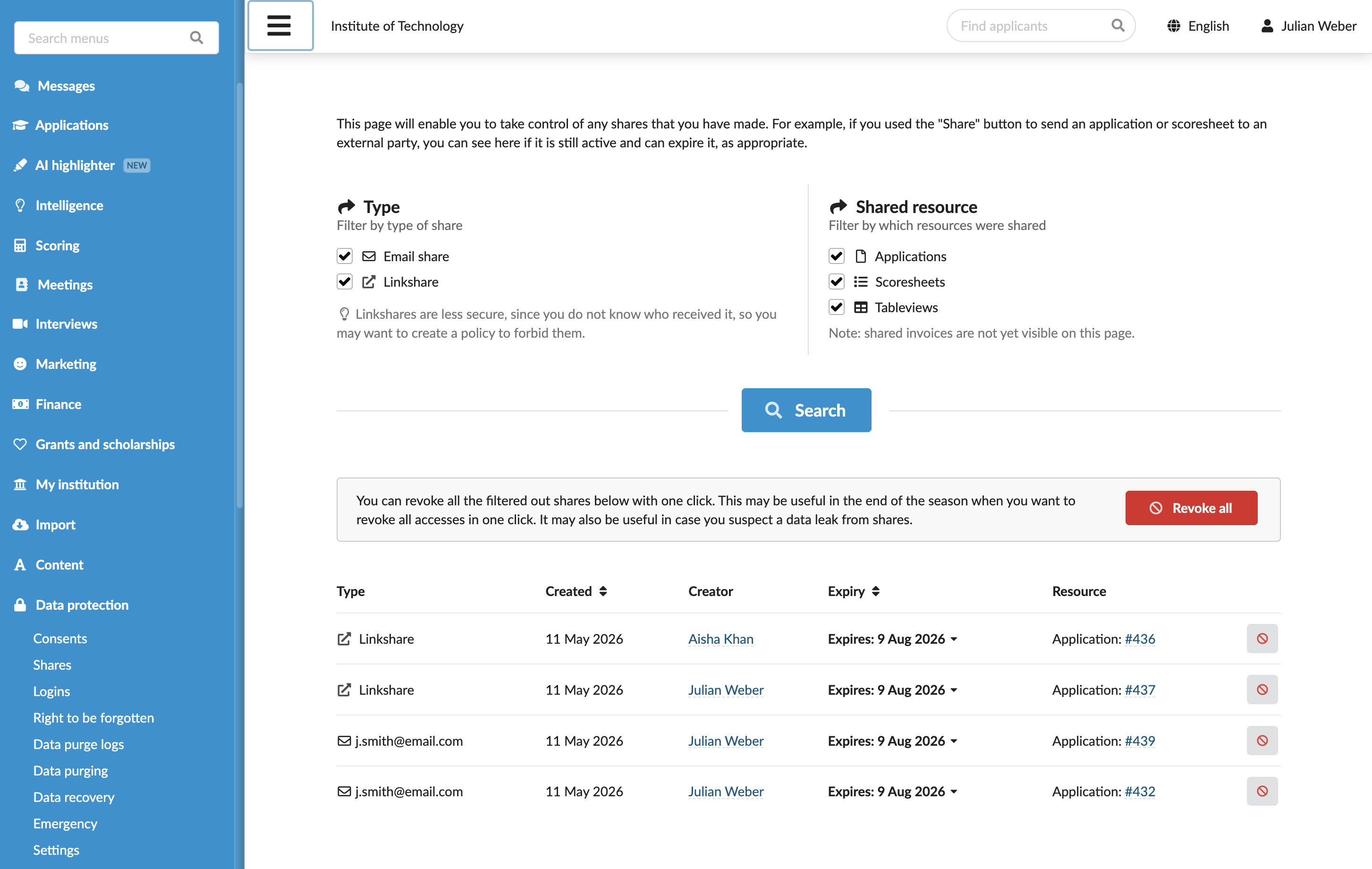 Revoking shared links