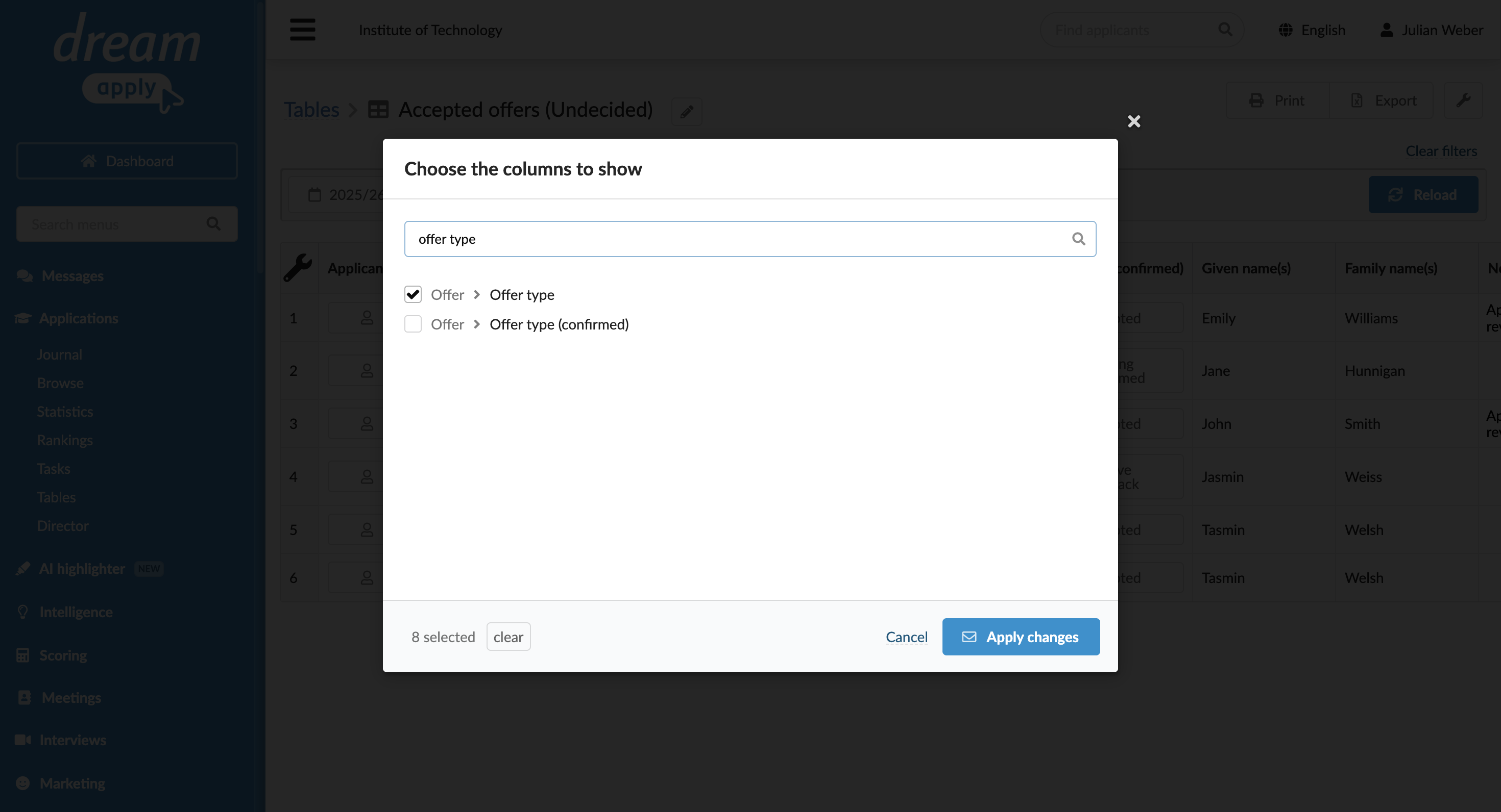 Updating offer types in tables