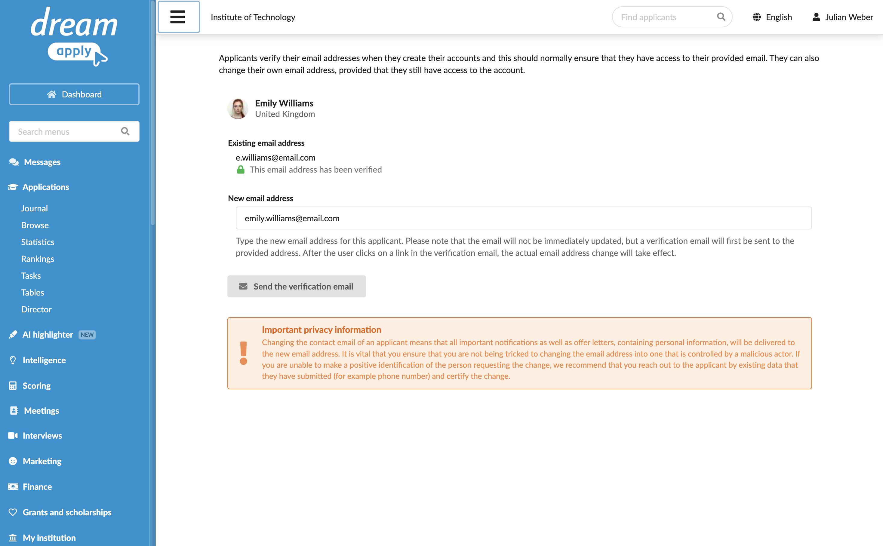 Updating a contact email