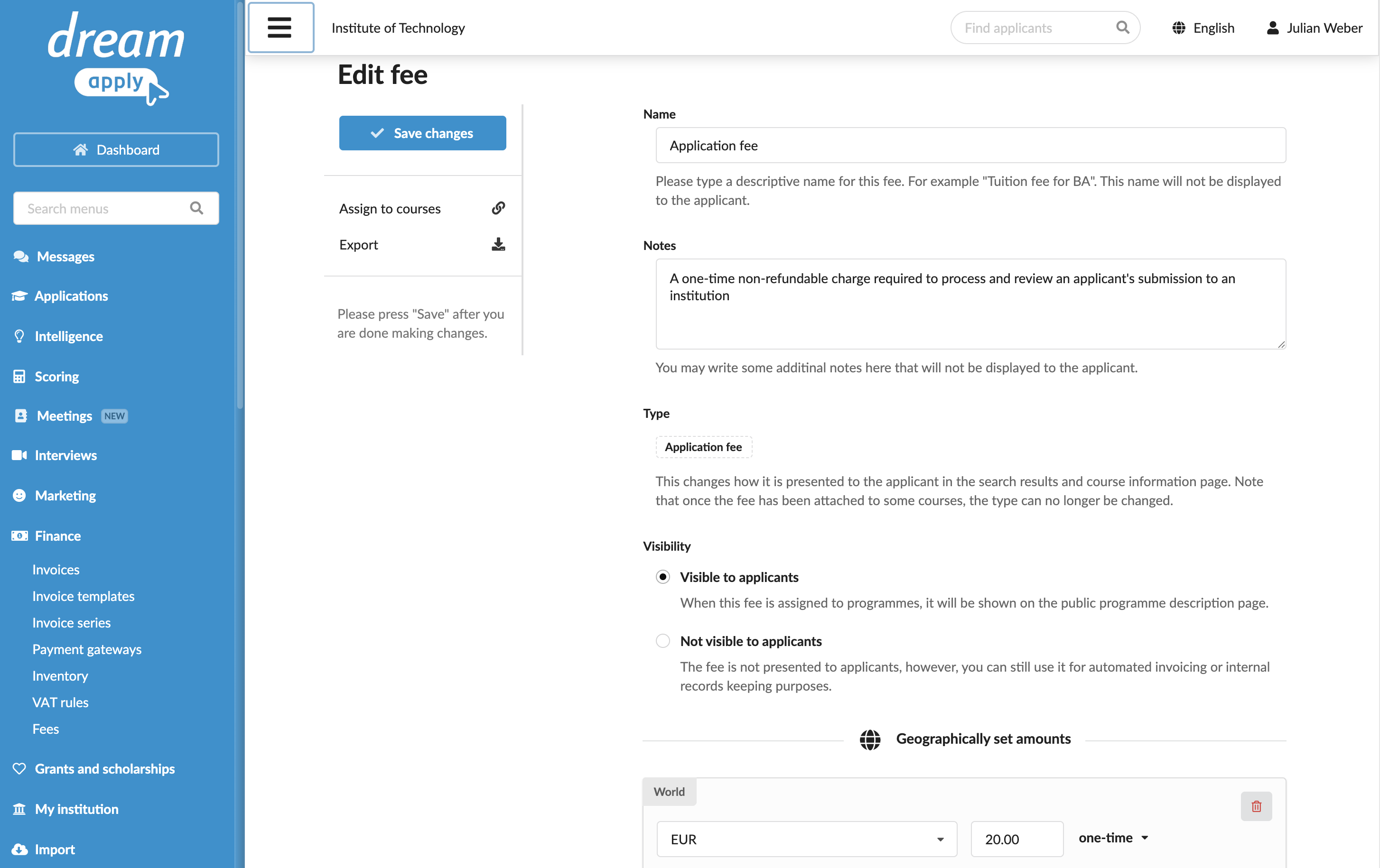 Creating fees