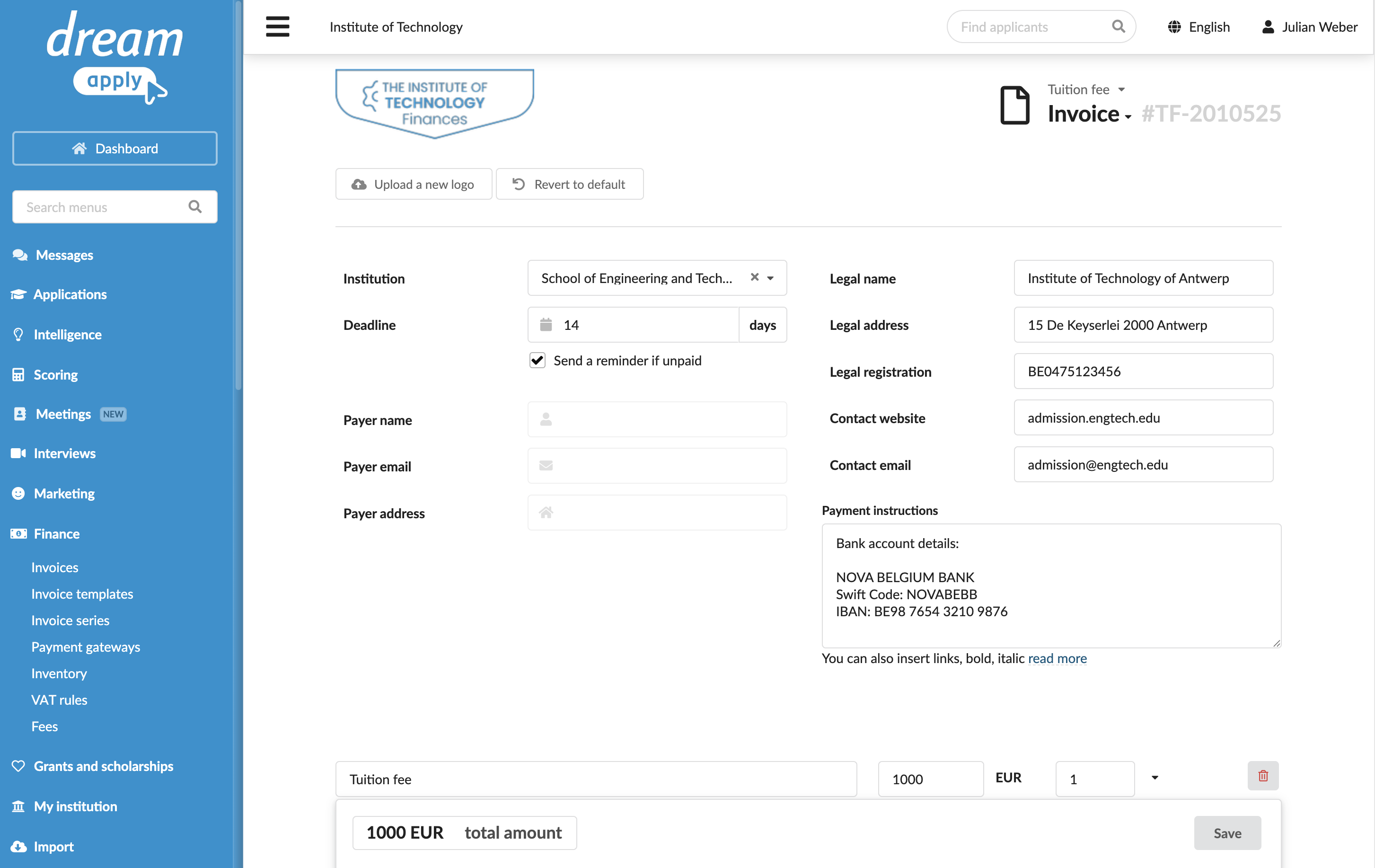 Creating an invoice template