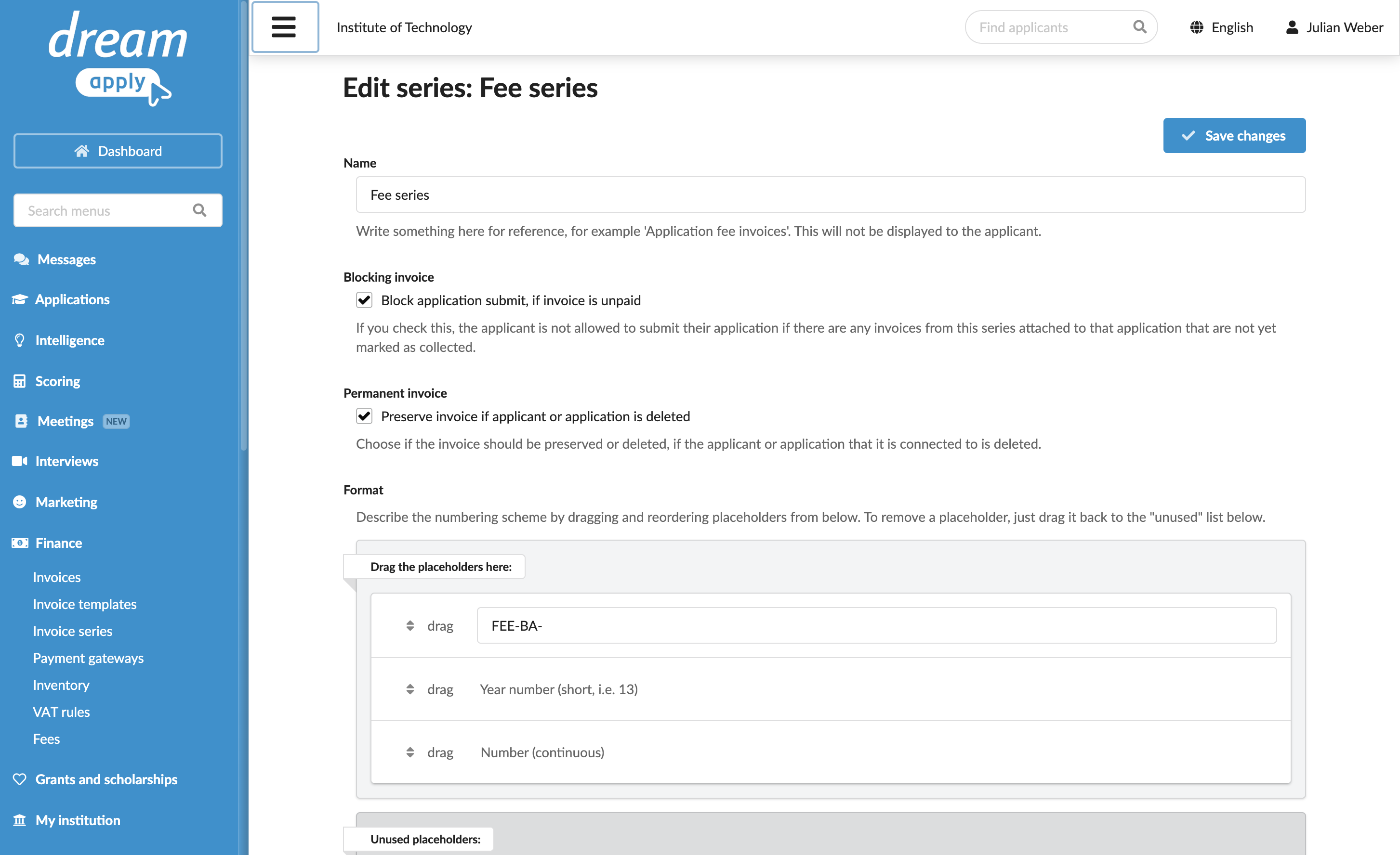 Setting up invoice series