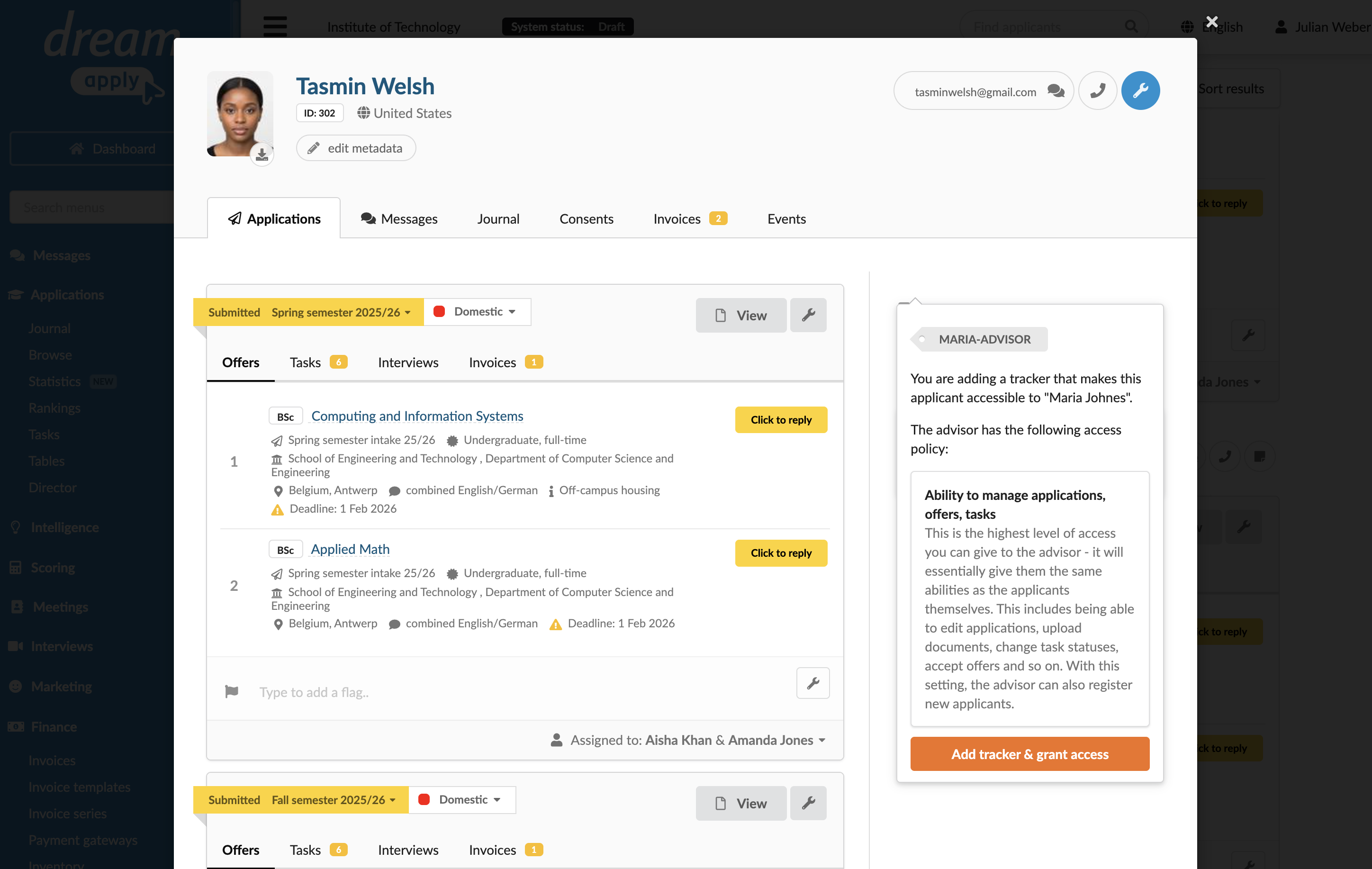 Assigning a tracker