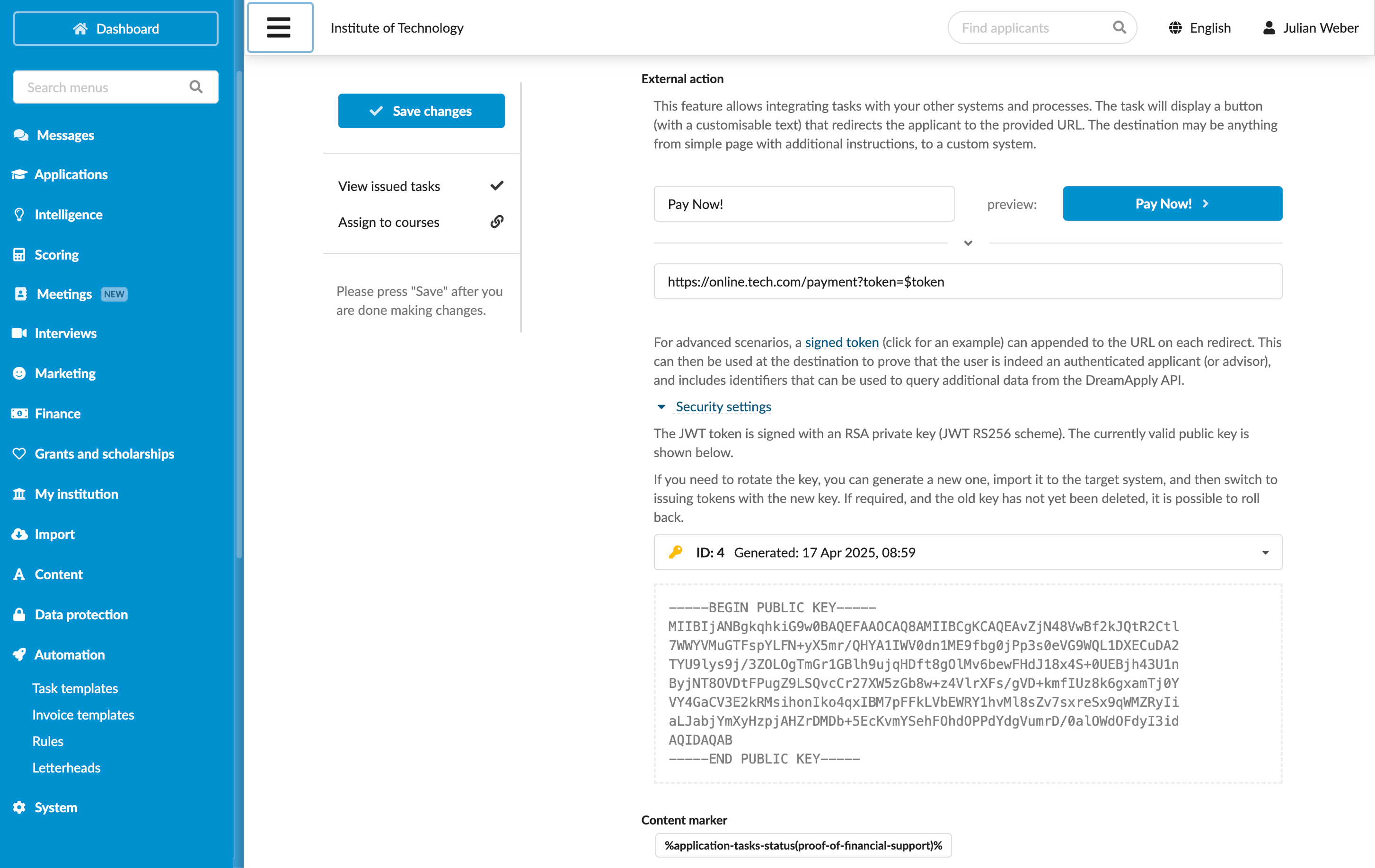 Tasks with external actions