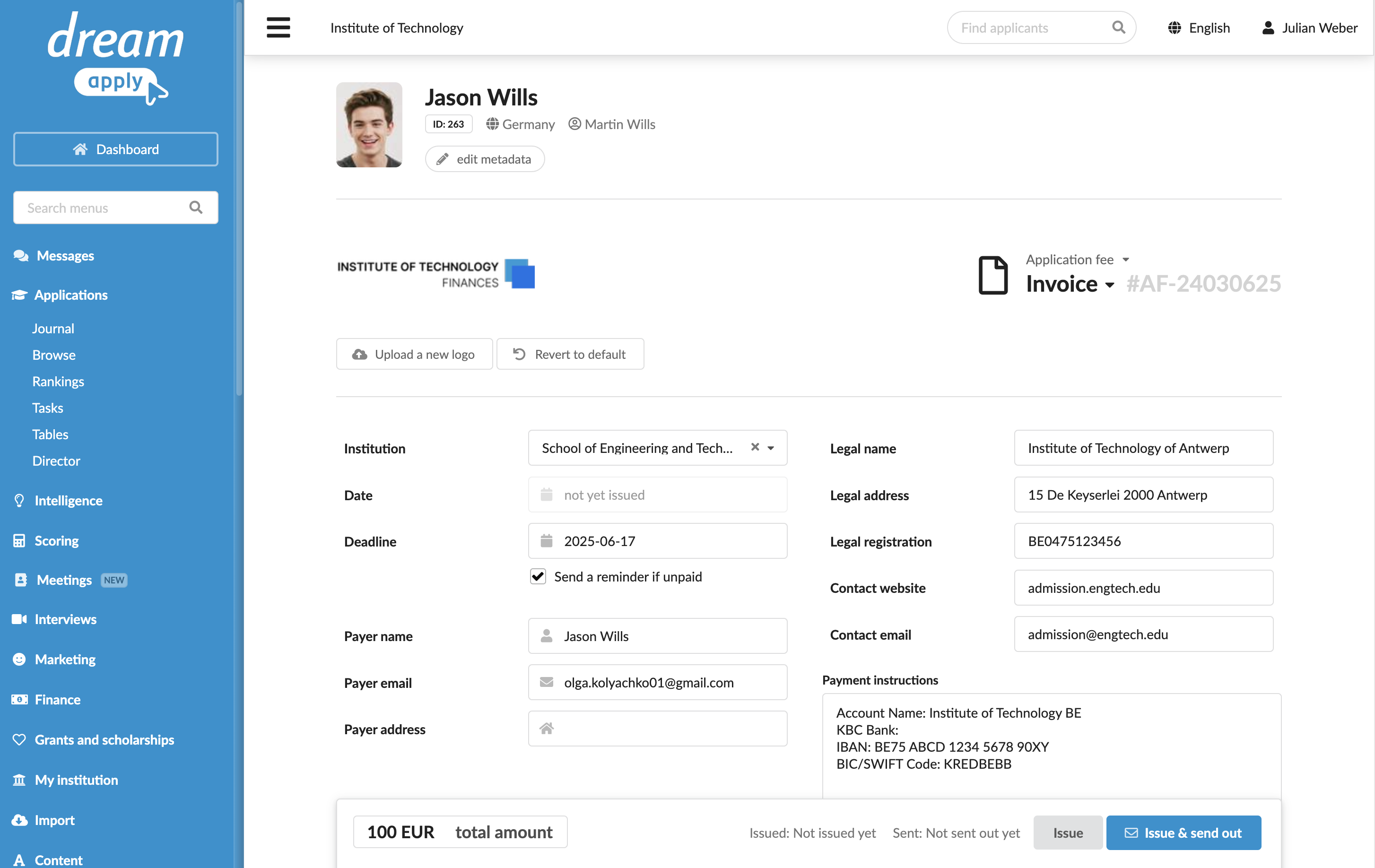 Custom legal details