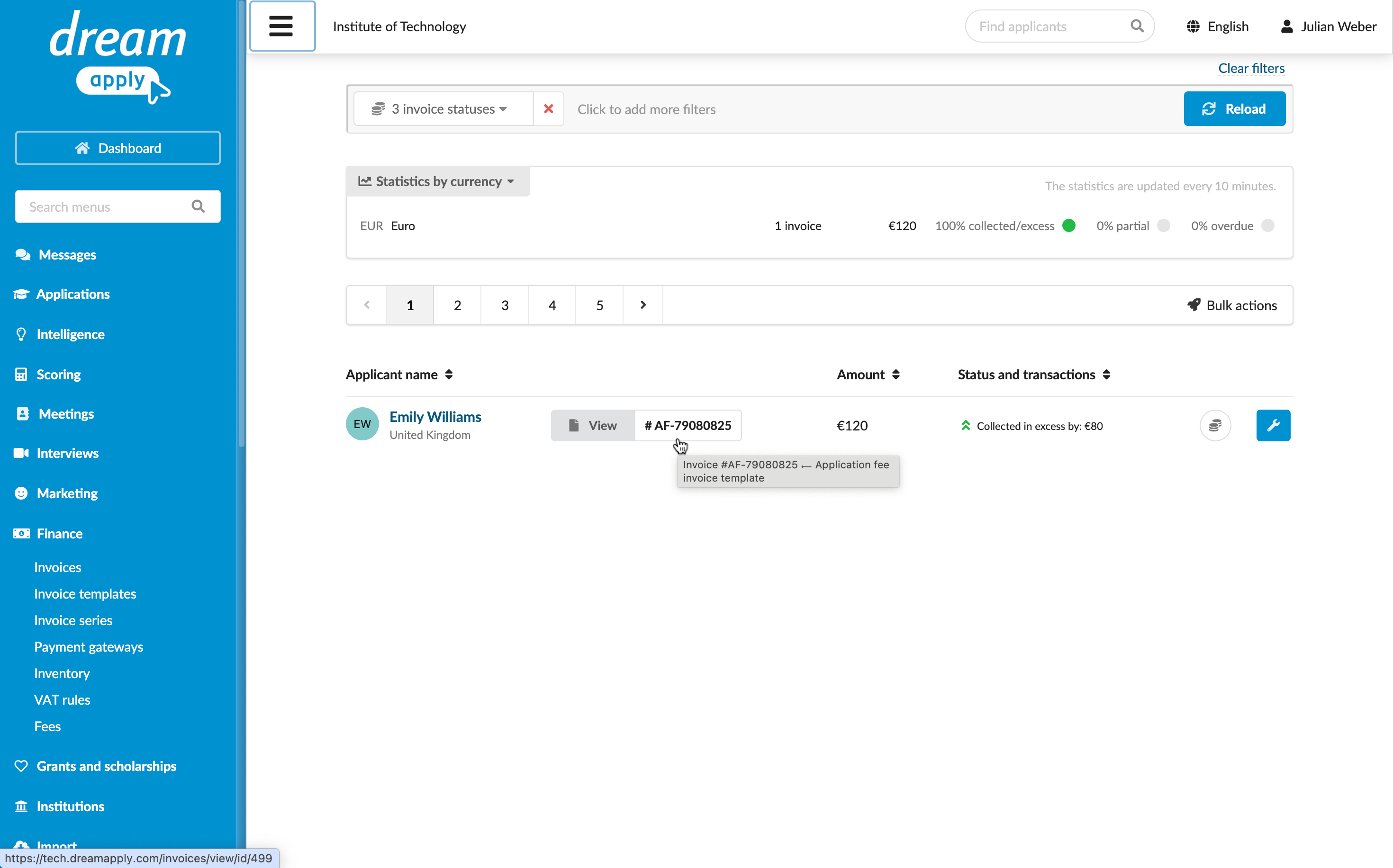 Viewing invoice templates