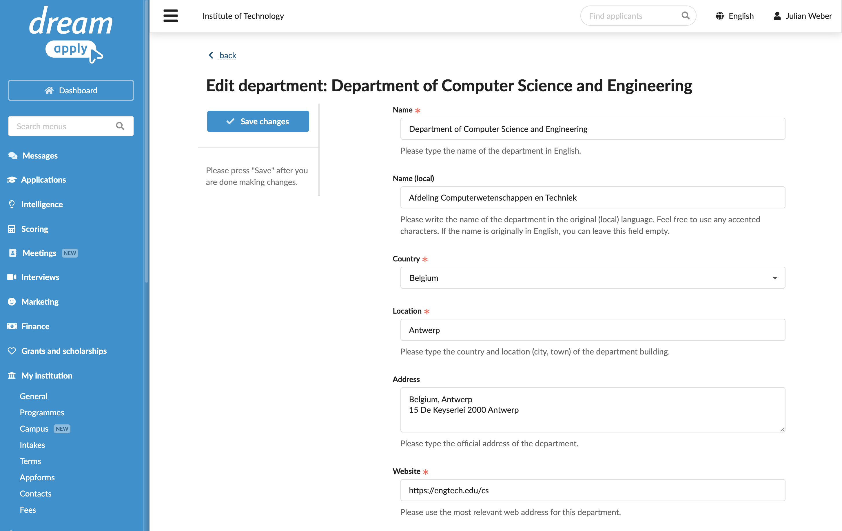 Adding department