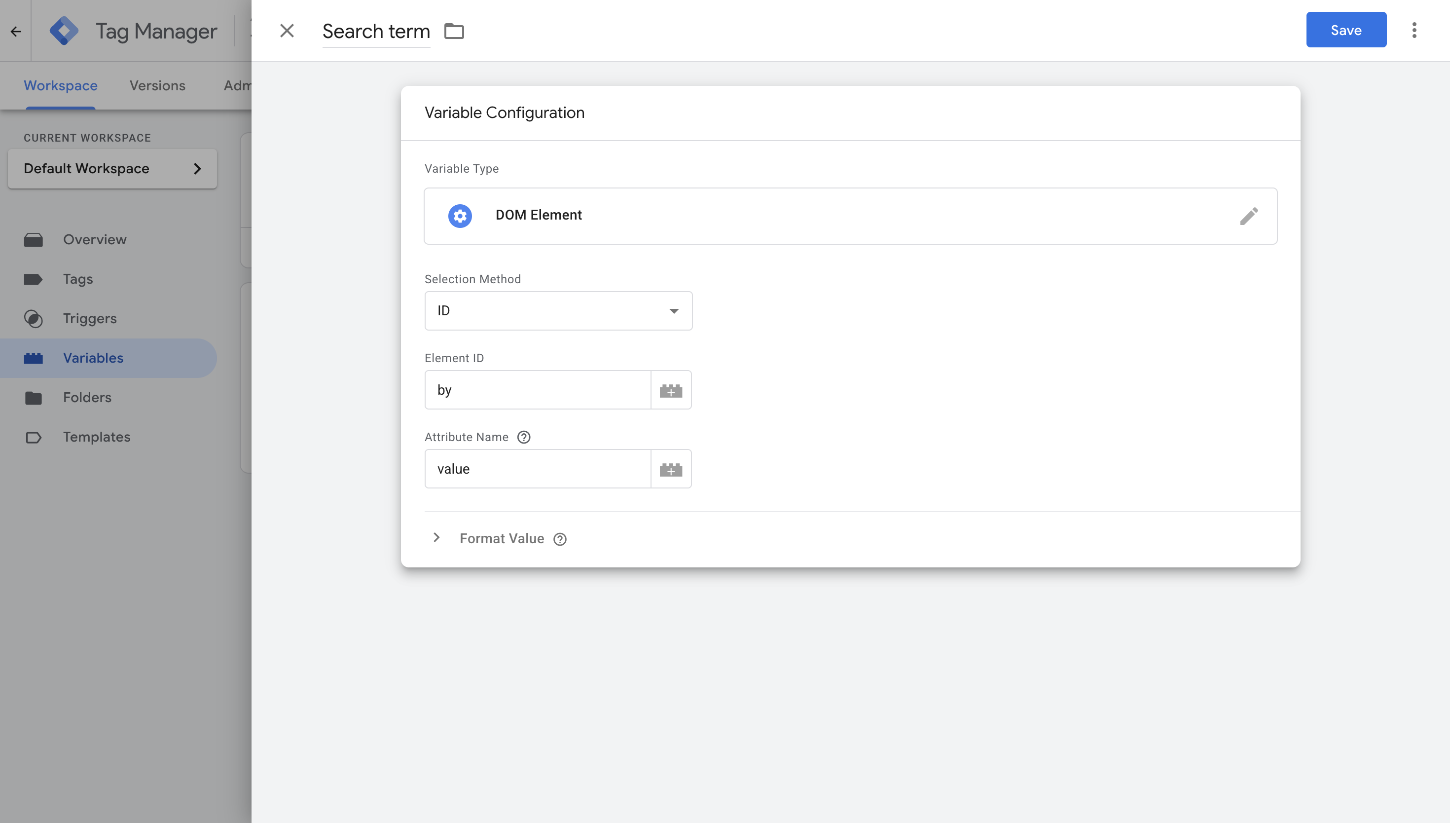 Creating a variable to capture search terms