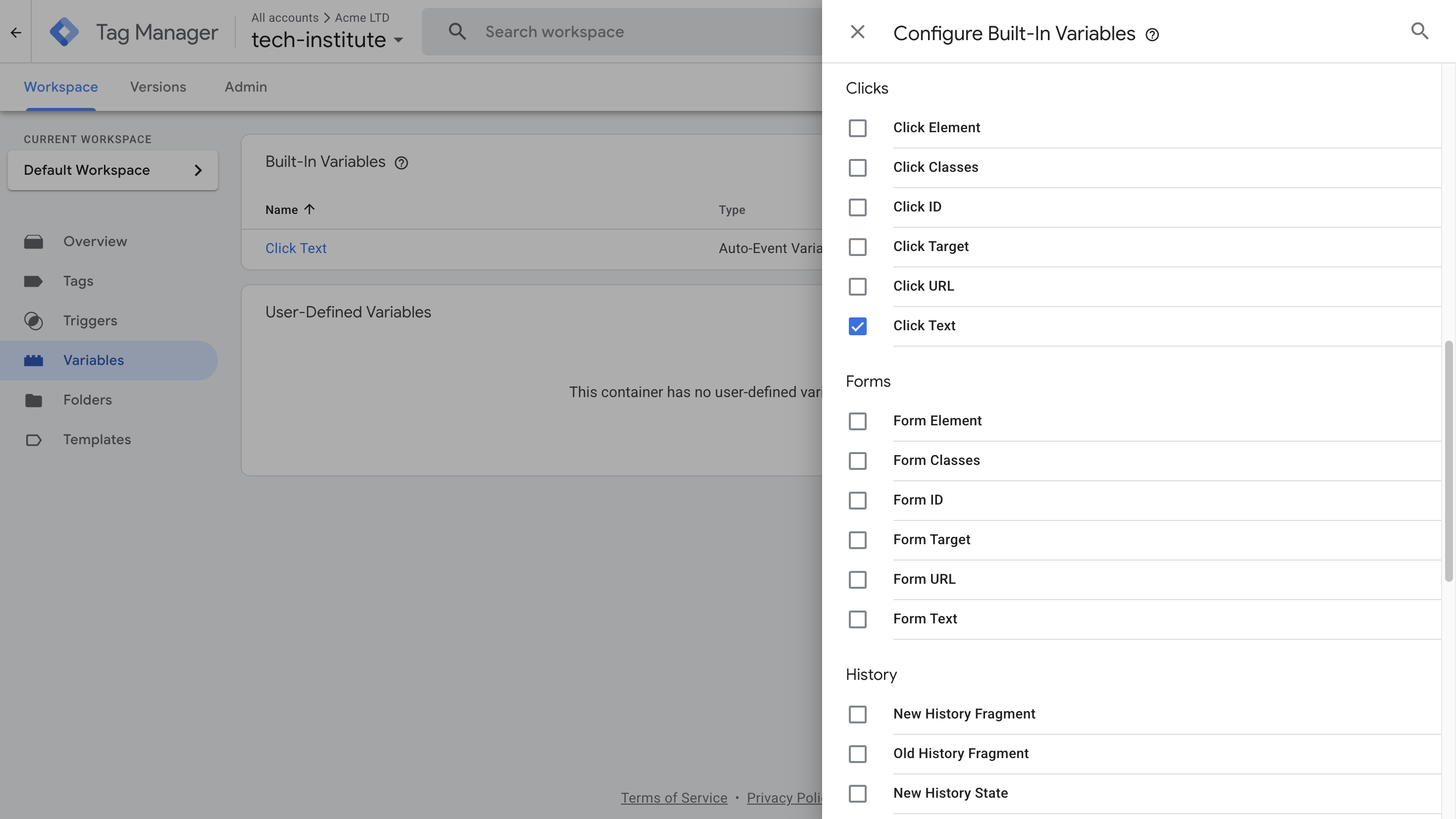 Enabling variables